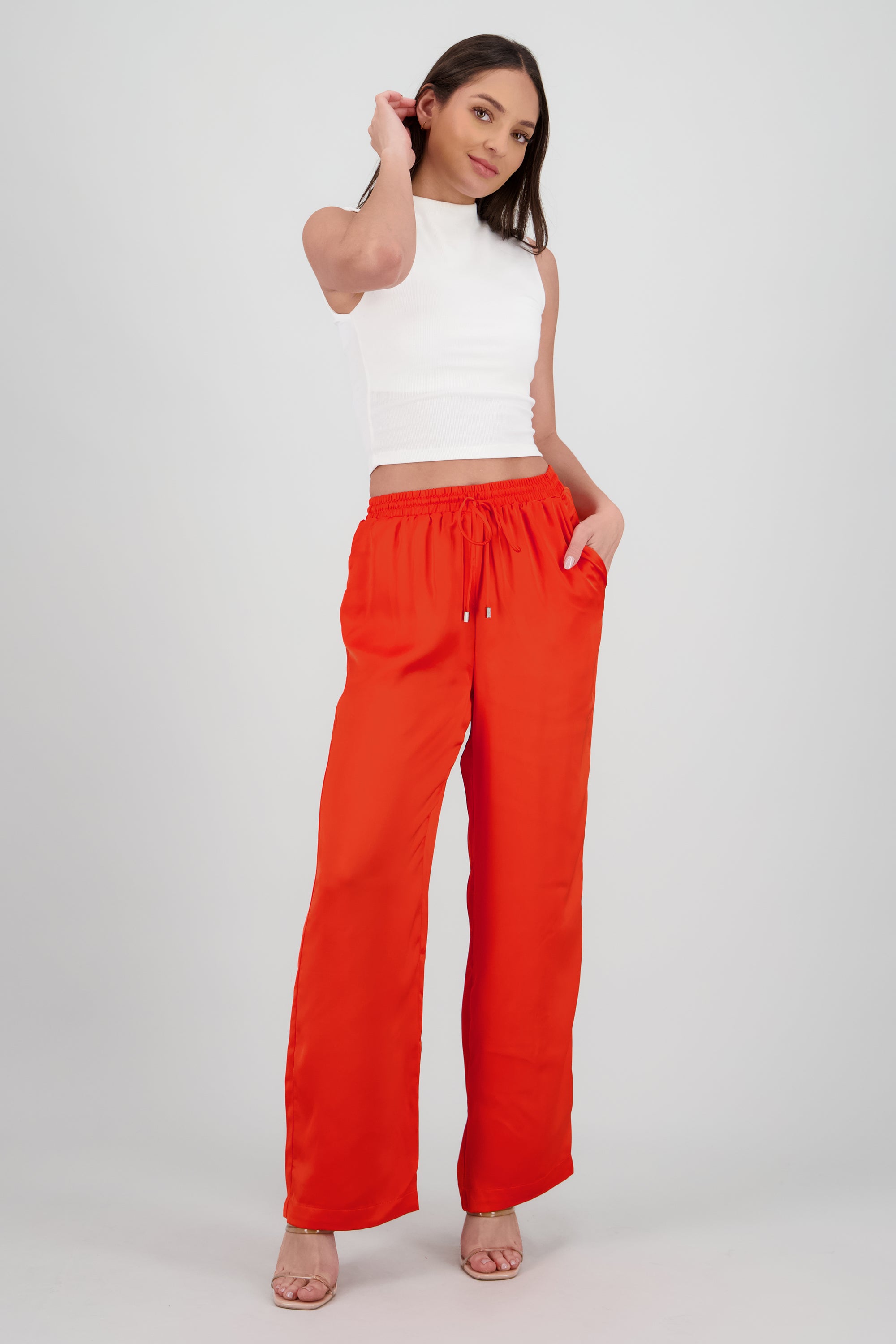 Pantalon wide leg satin ROJO