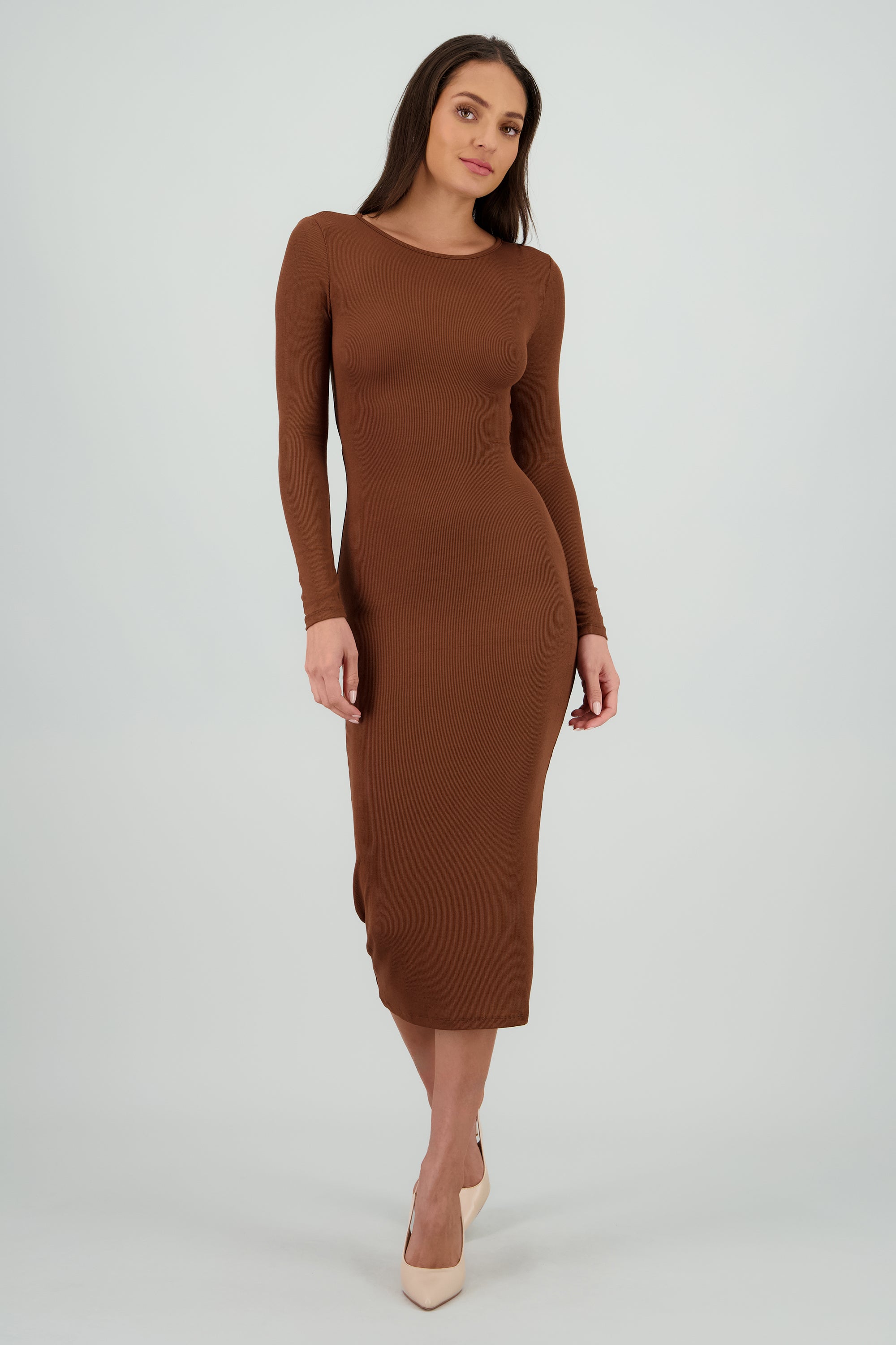 Maxi vestido rib detalle espalda CHOCOLATE