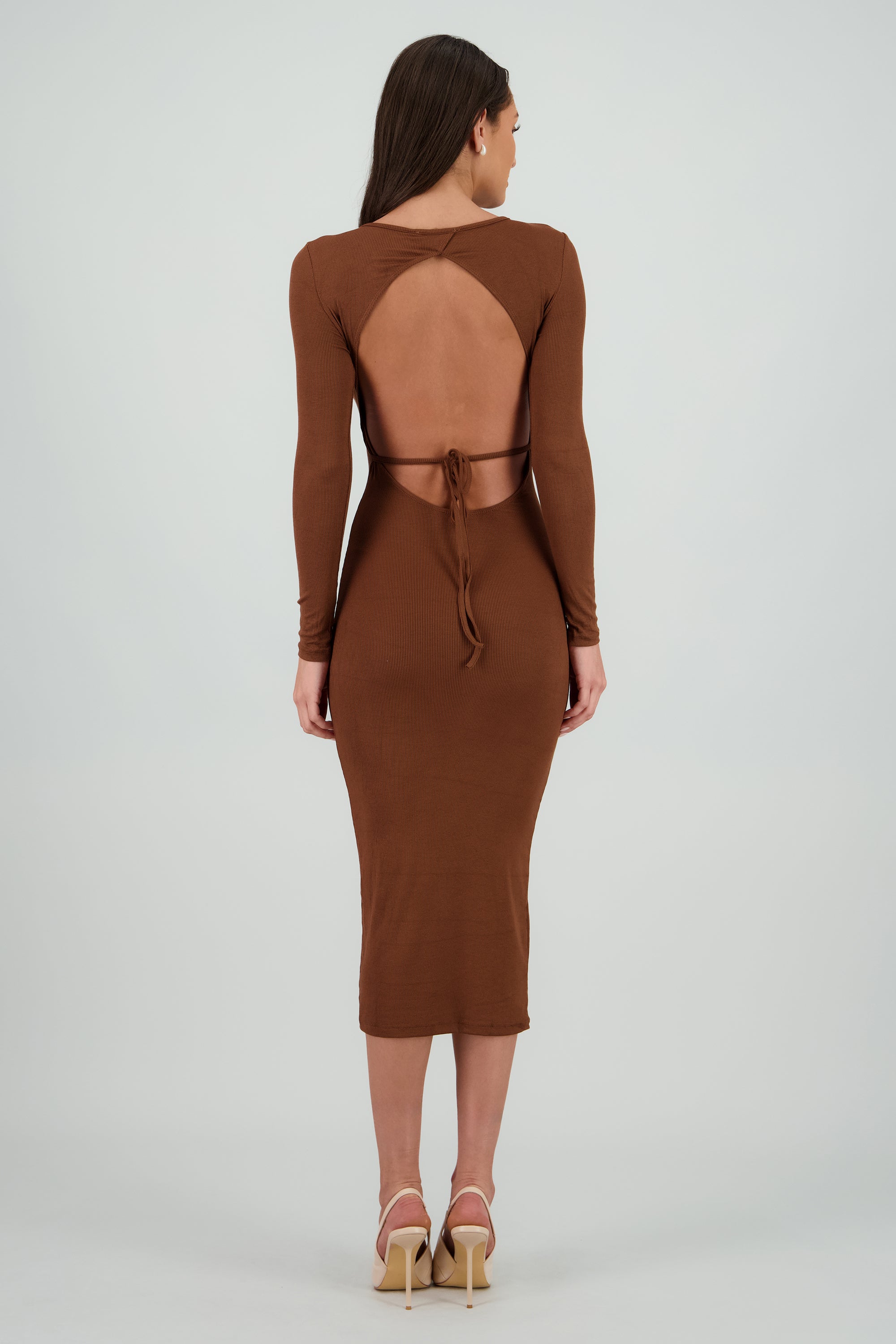 Maxi vestido rib detalle espalda CHOCOLATE