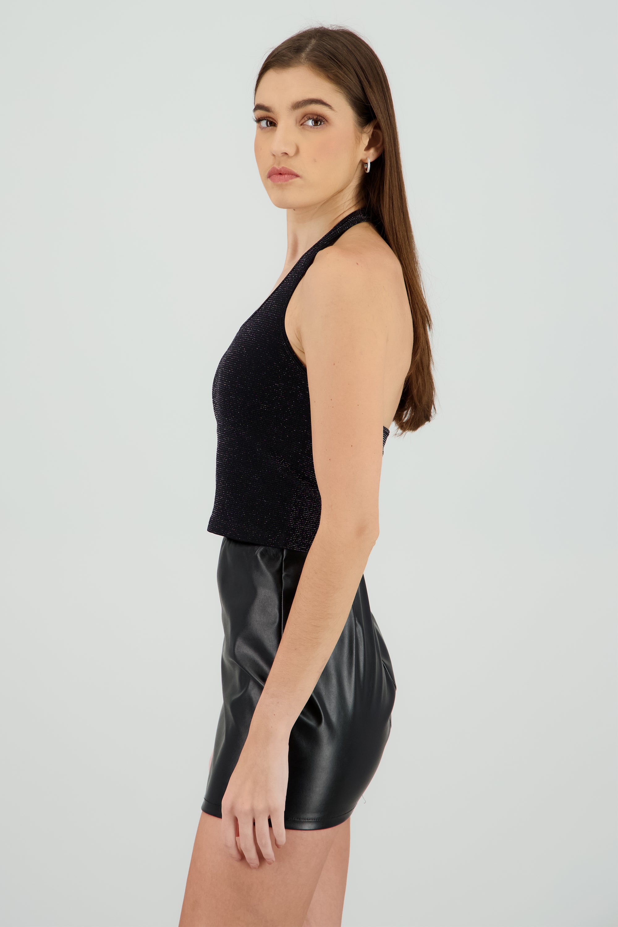 Top halter de lurex con copas NEGRO COMBO
