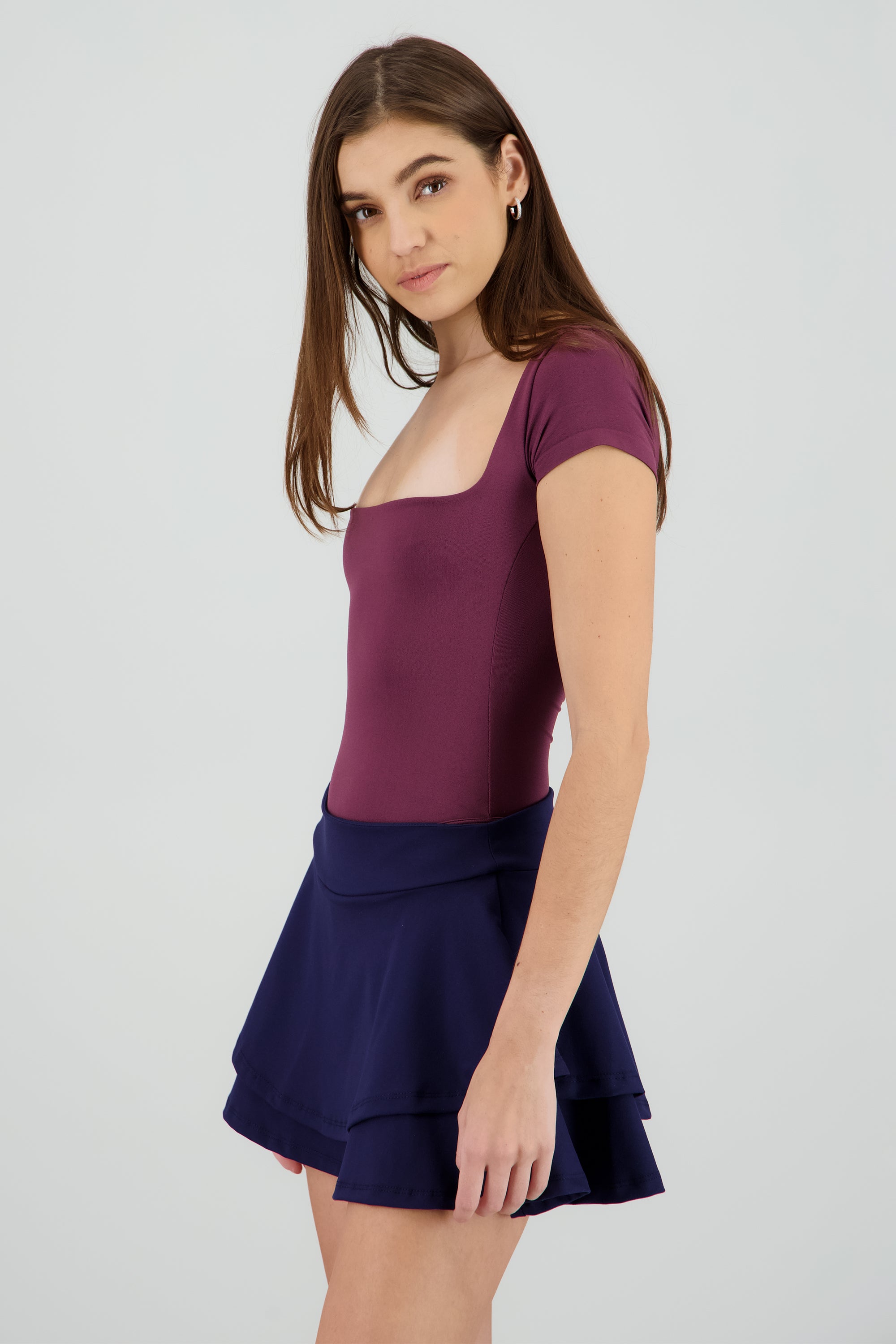 Bodysuit escote cuadrado doble tela CIRUELA