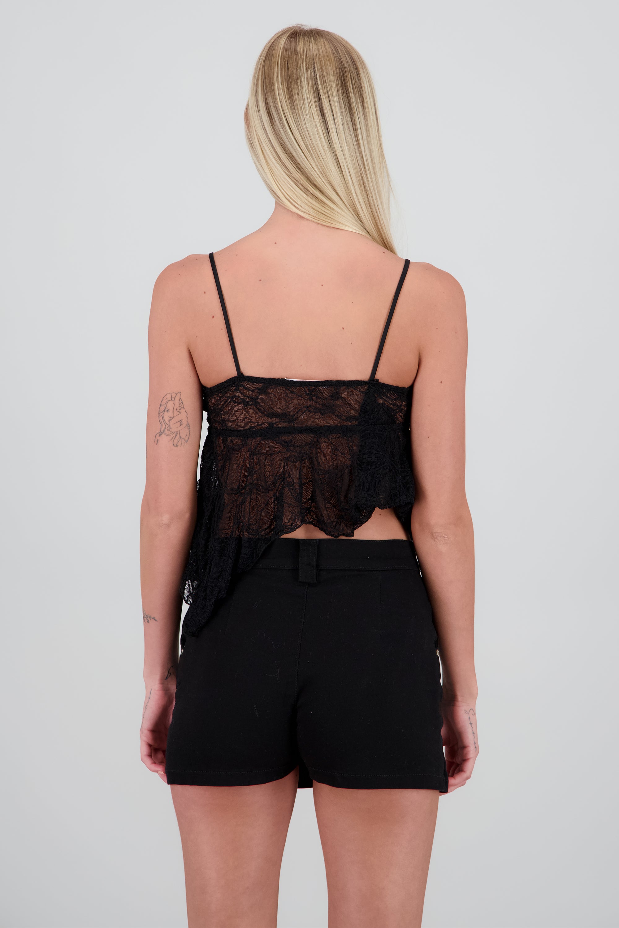 Blusa encaje tirantes asimetrica NEGRO
