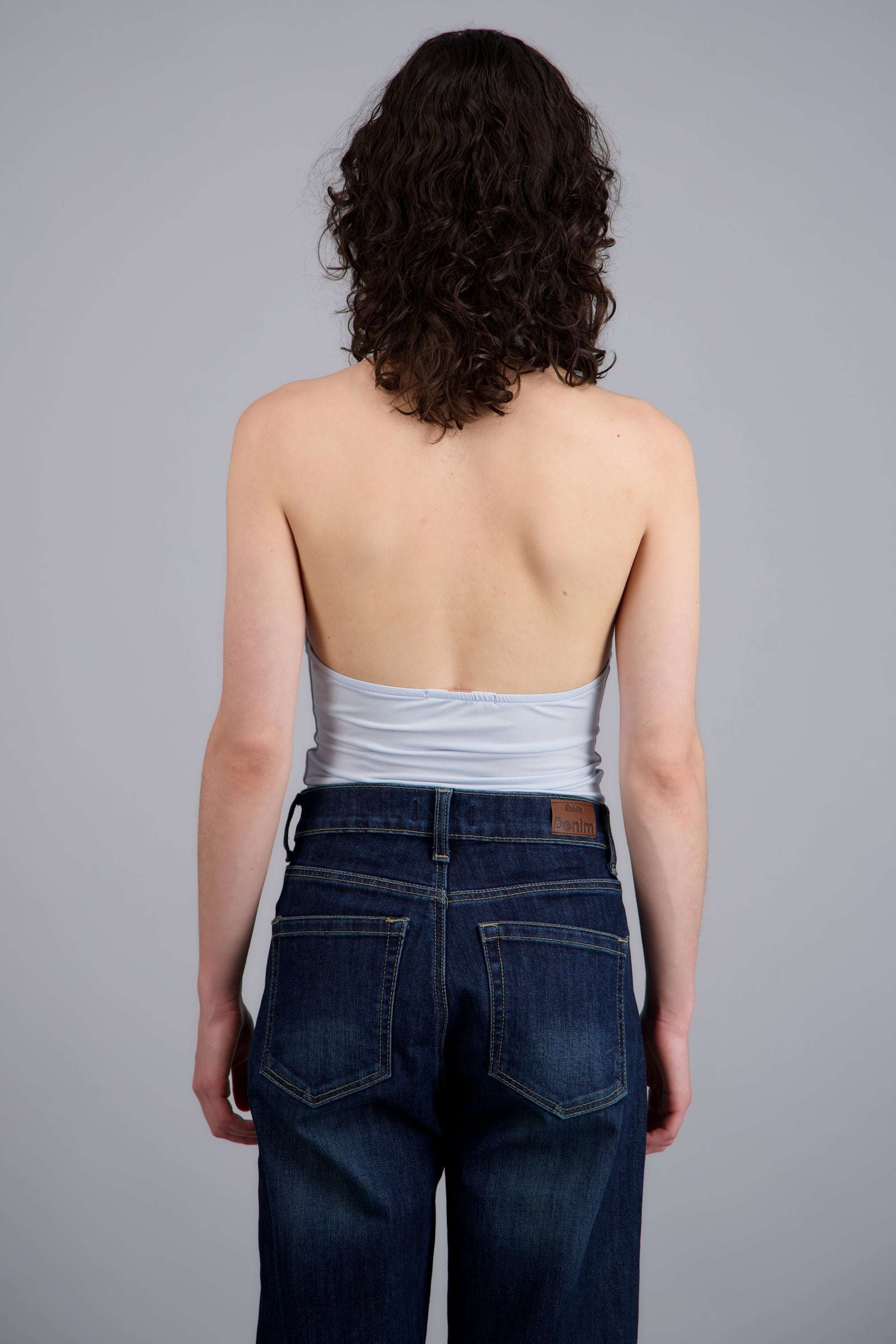 Top halter escote cascada AZUL PASTEL