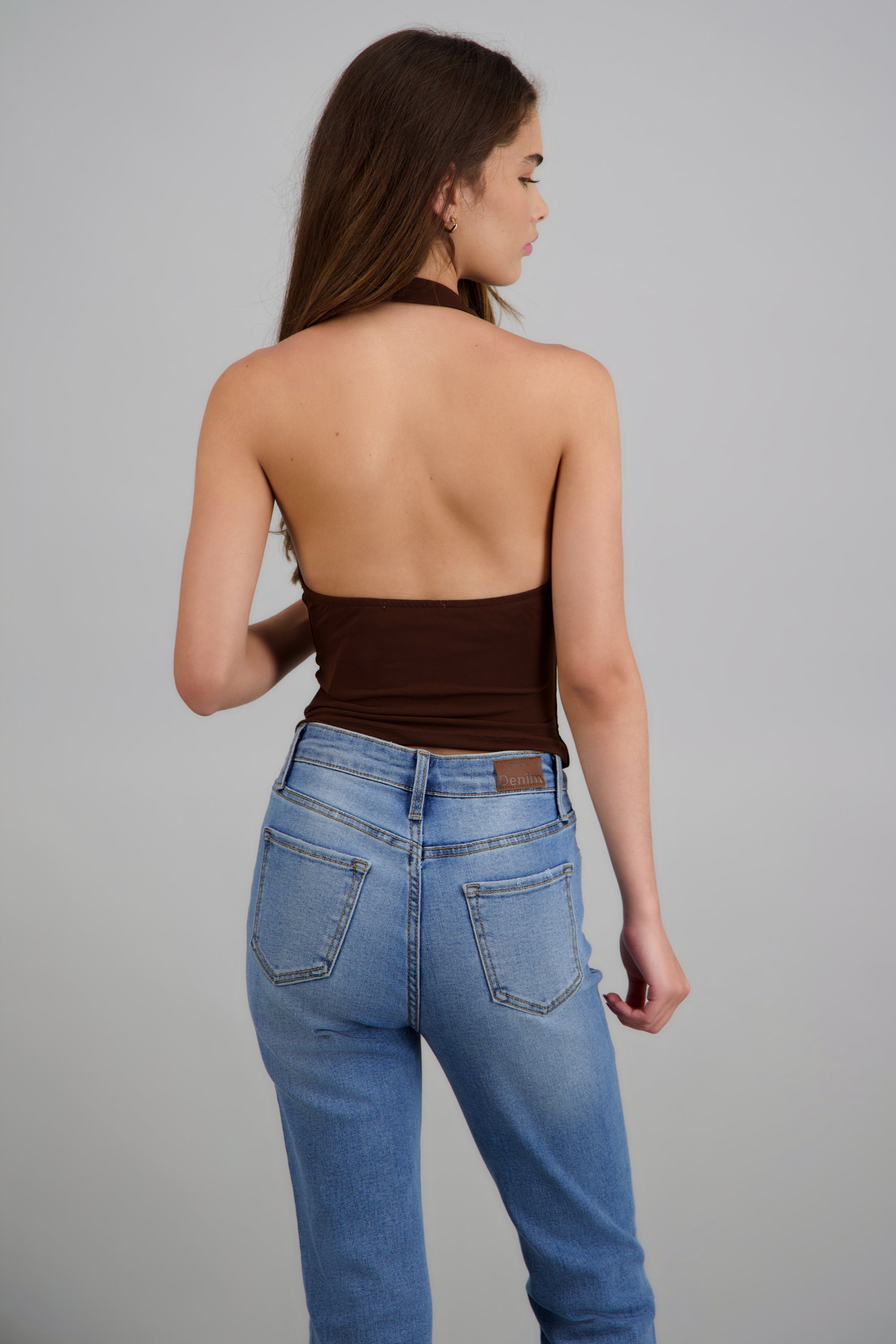 Top halter escote cascada CHOCOLATE