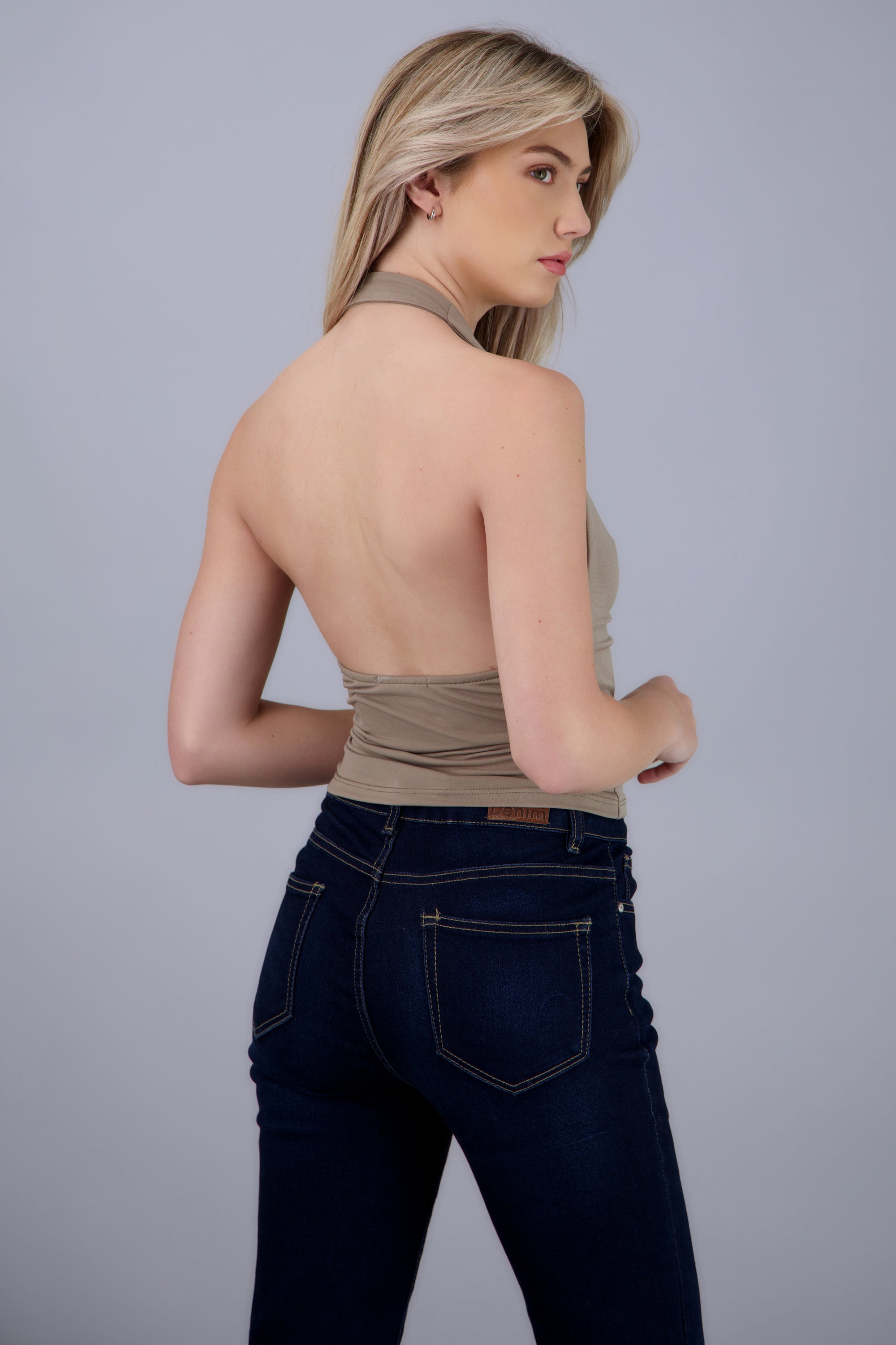 Top halter escote cascada TAUPE