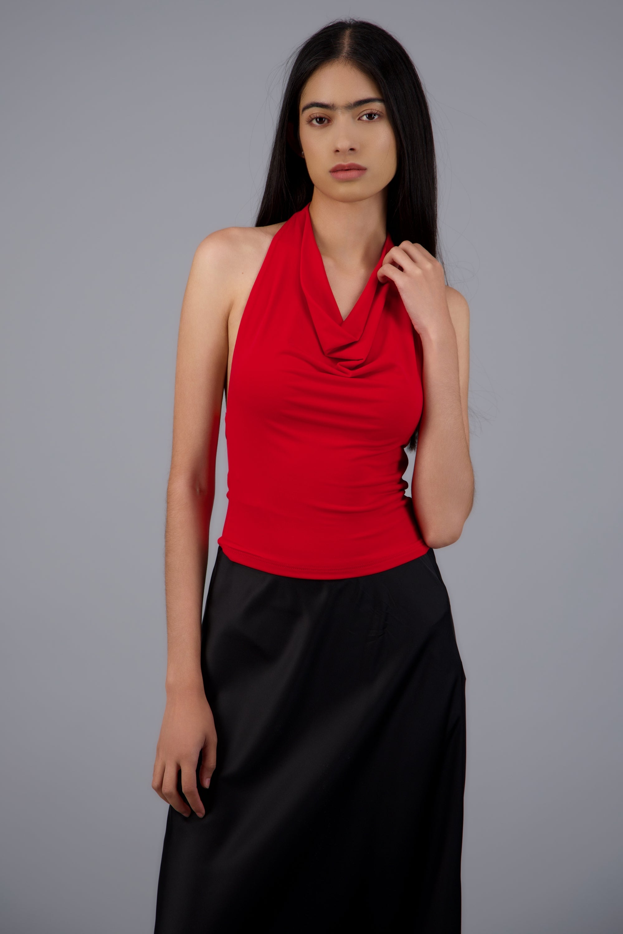 TOP HALTER ESCOTE CASCADA ROJO