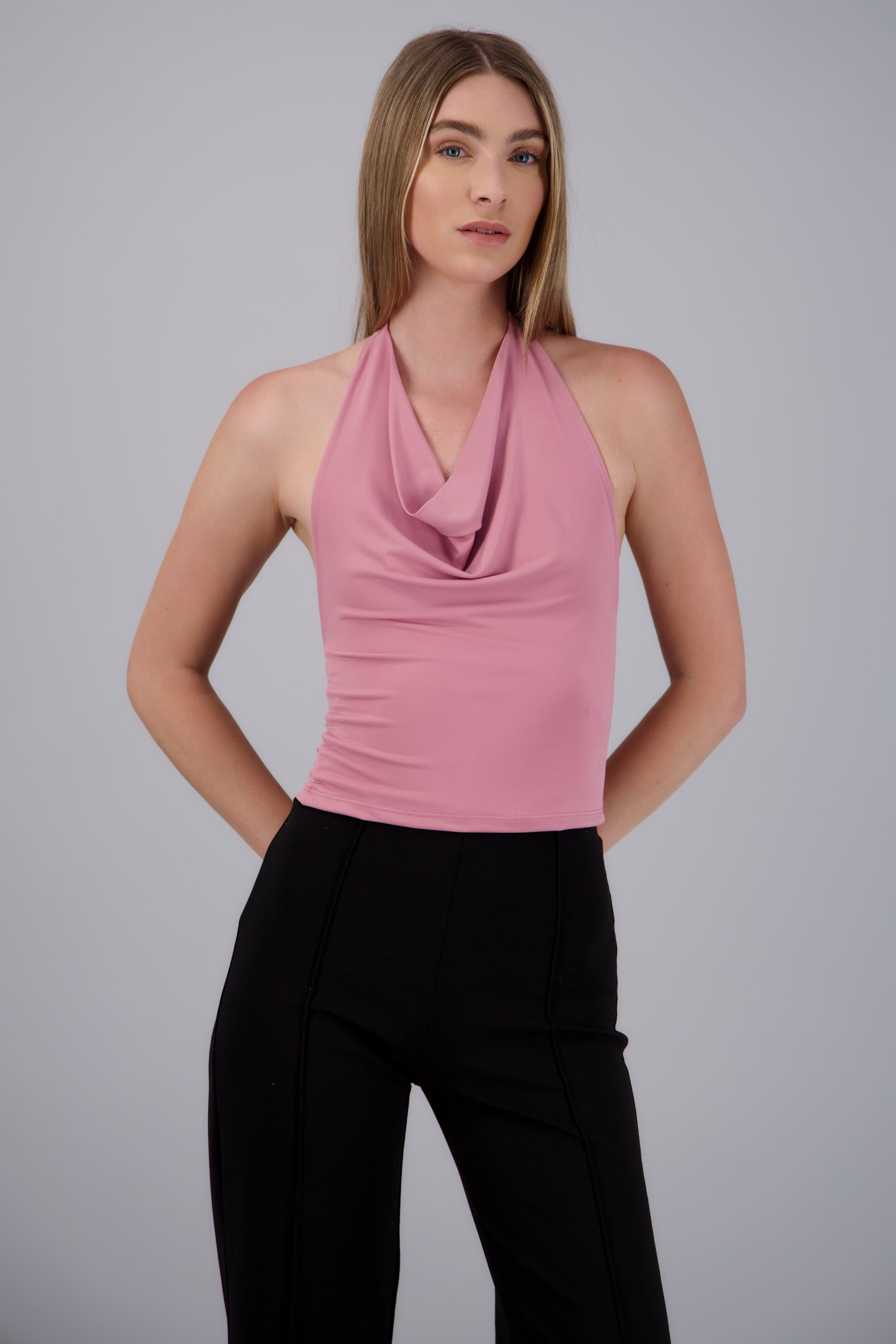 TOP HALTER ESCOTE CASCADA MALVA