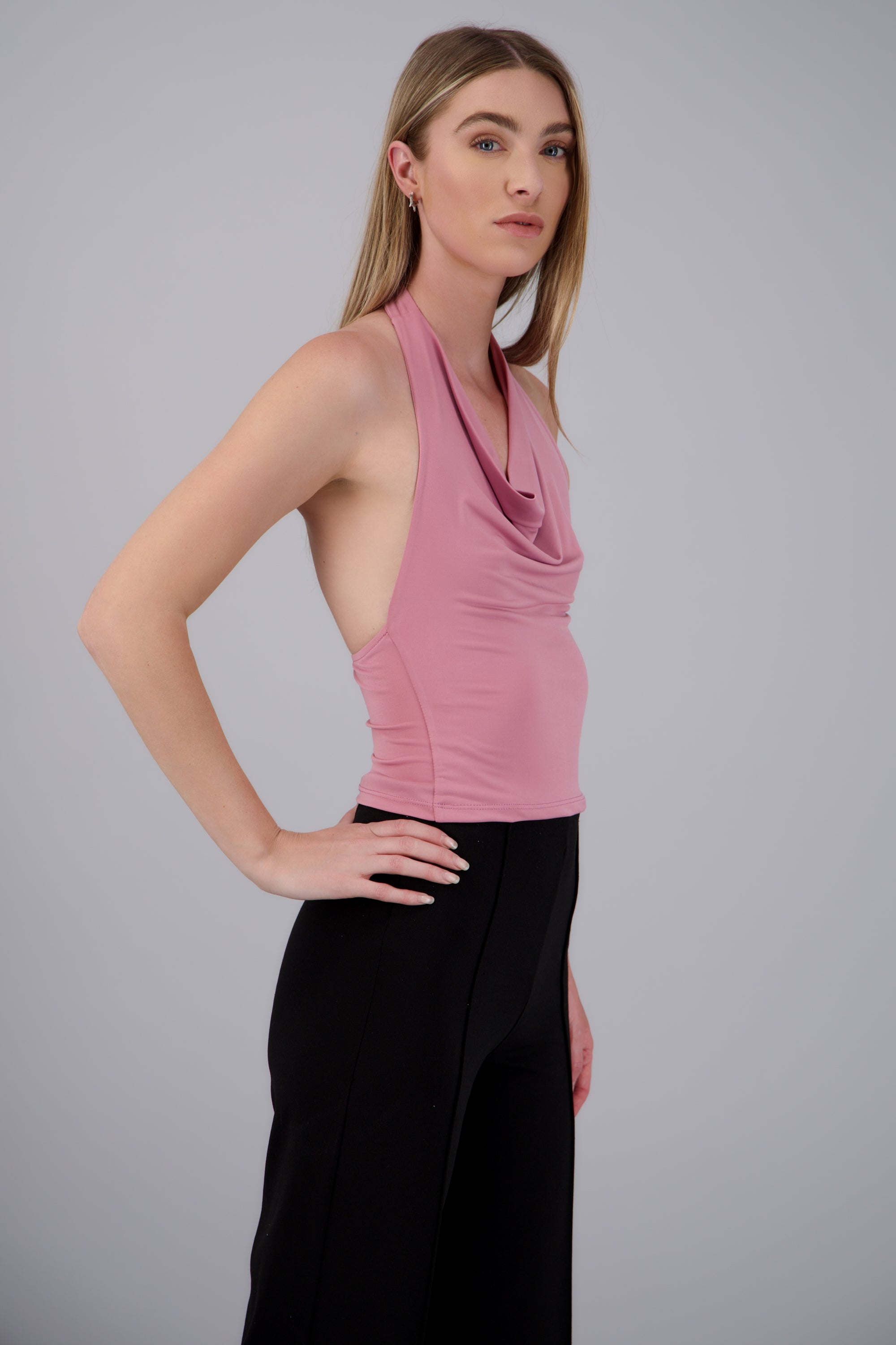 TOP HALTER ESCOTE CASCADA MALVA