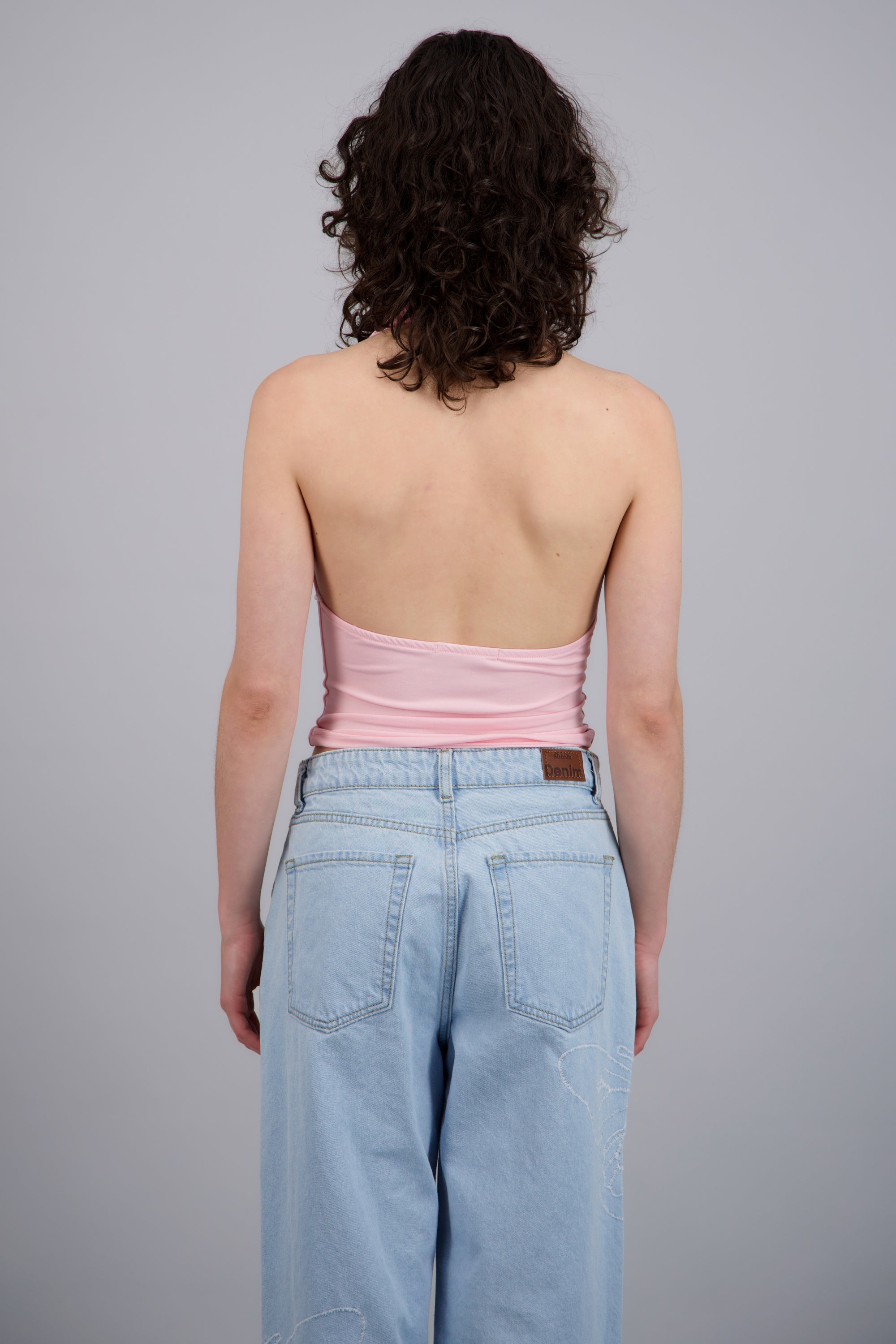 Top halter escote cascada ROSA PASTEL