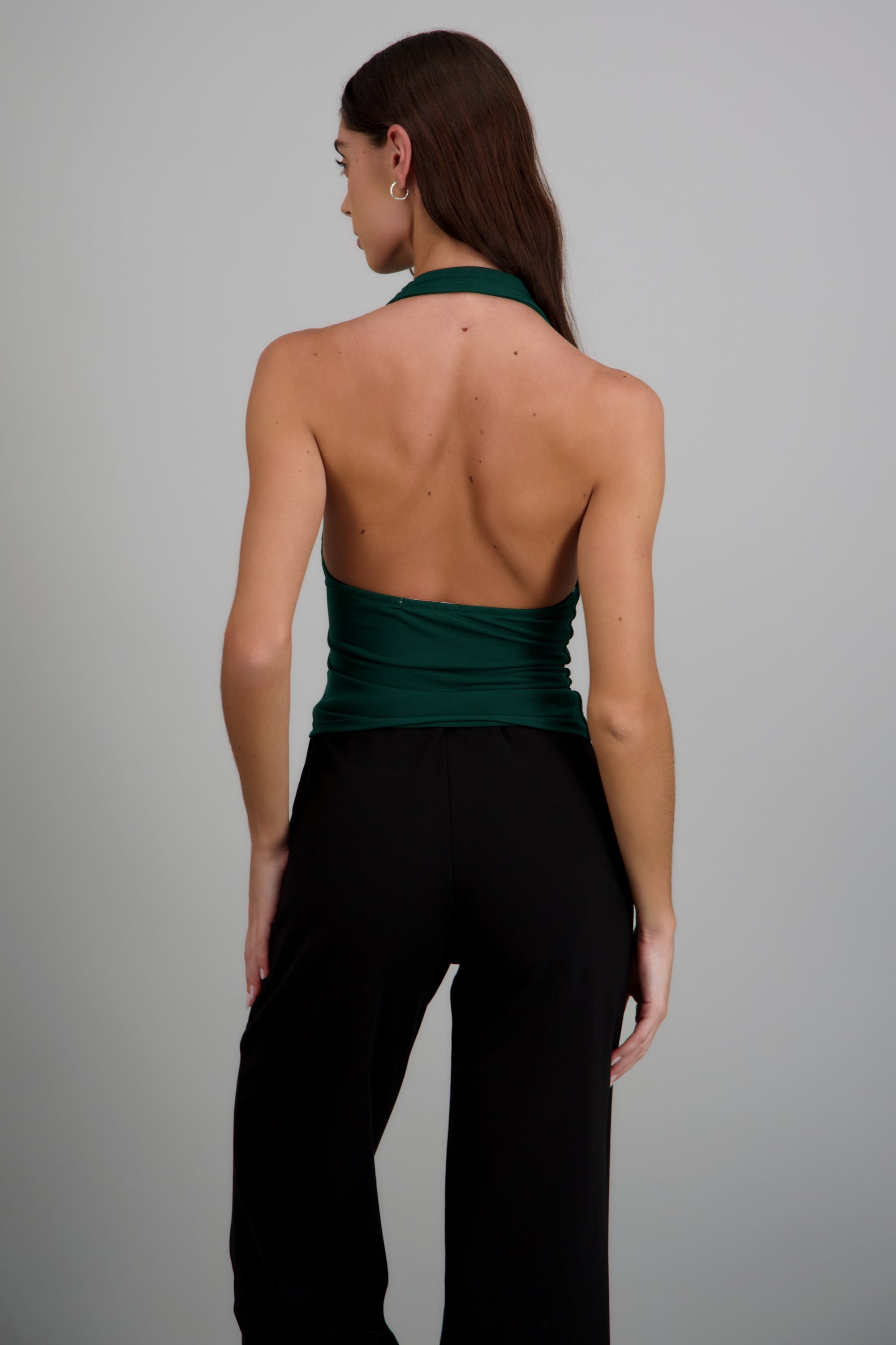 Top halter escote cascada VERDE CAZADOR
