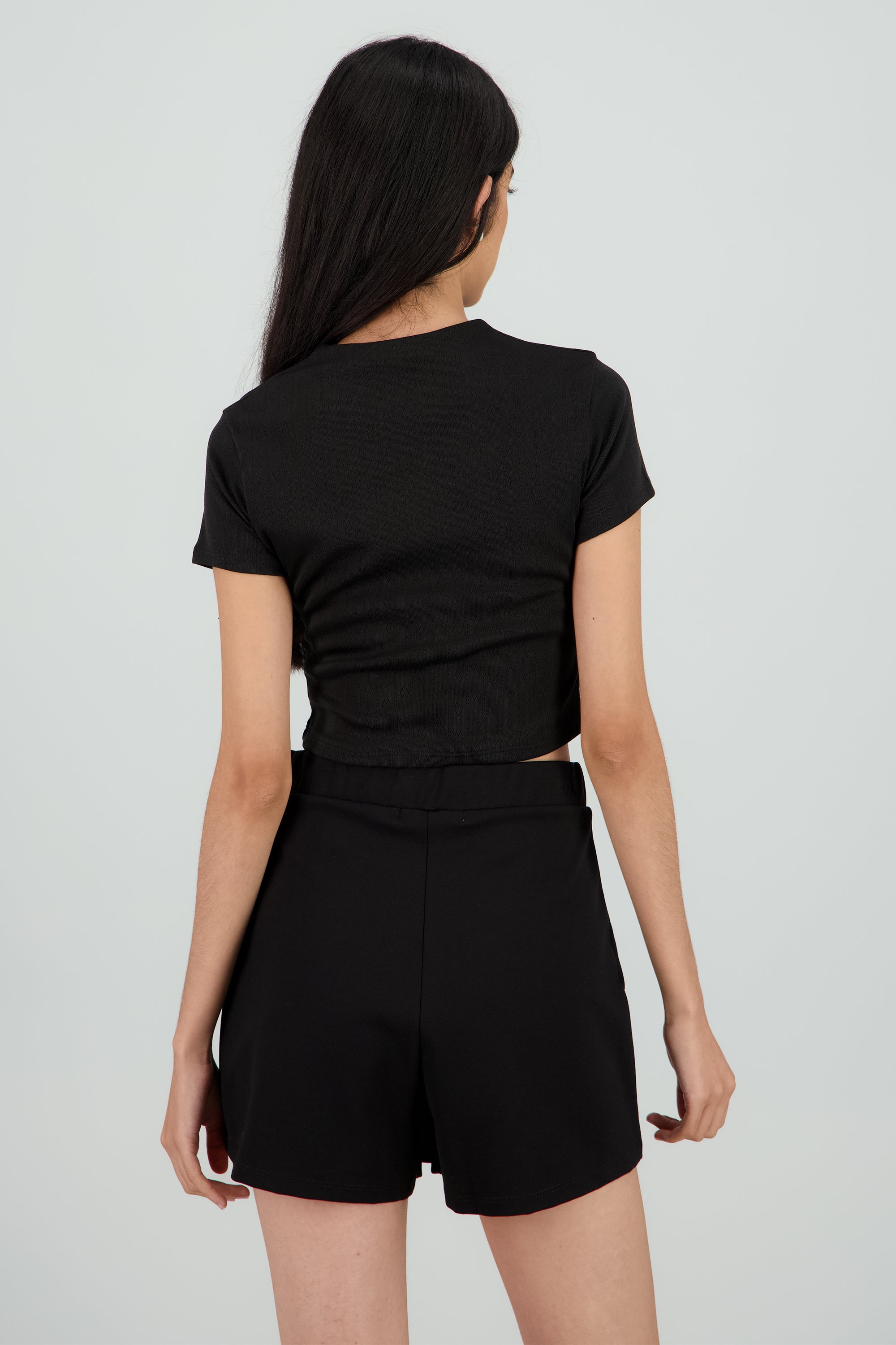 Top crop manga corta NEGRO