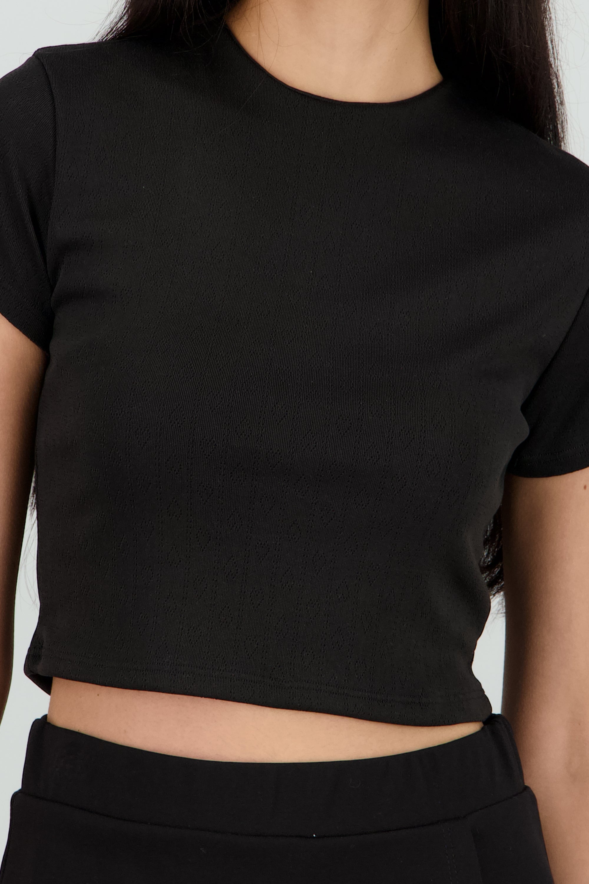 Top crop manga corta NEGRO