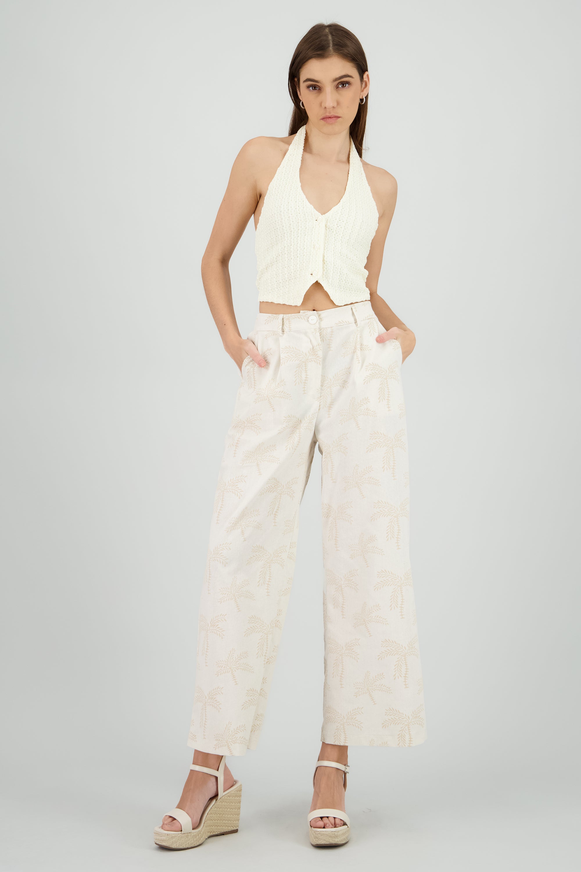 Pantalon amplio detalle textura BEIGE