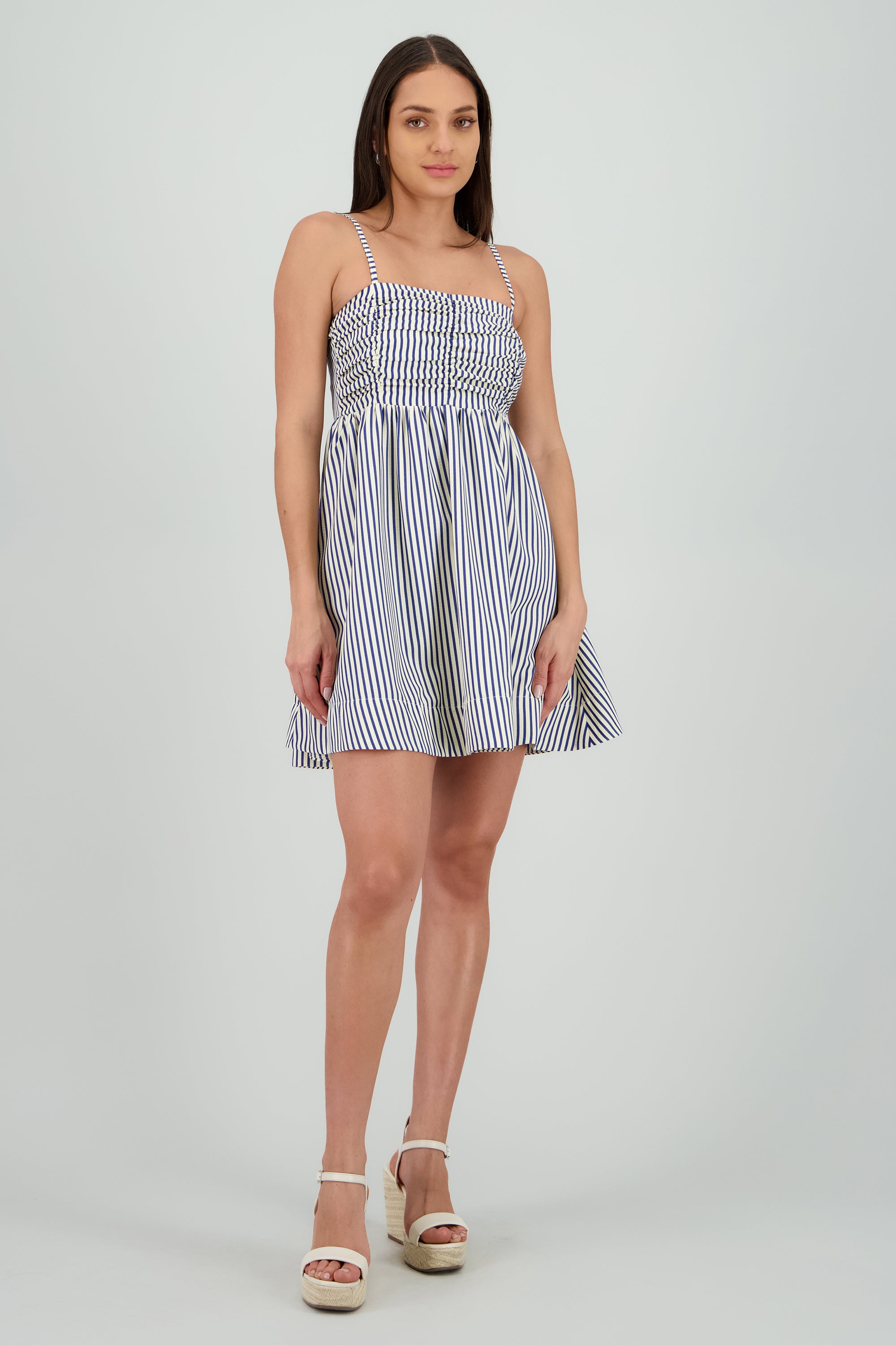 Vestido rayas mini drapeado AZUL COMBO