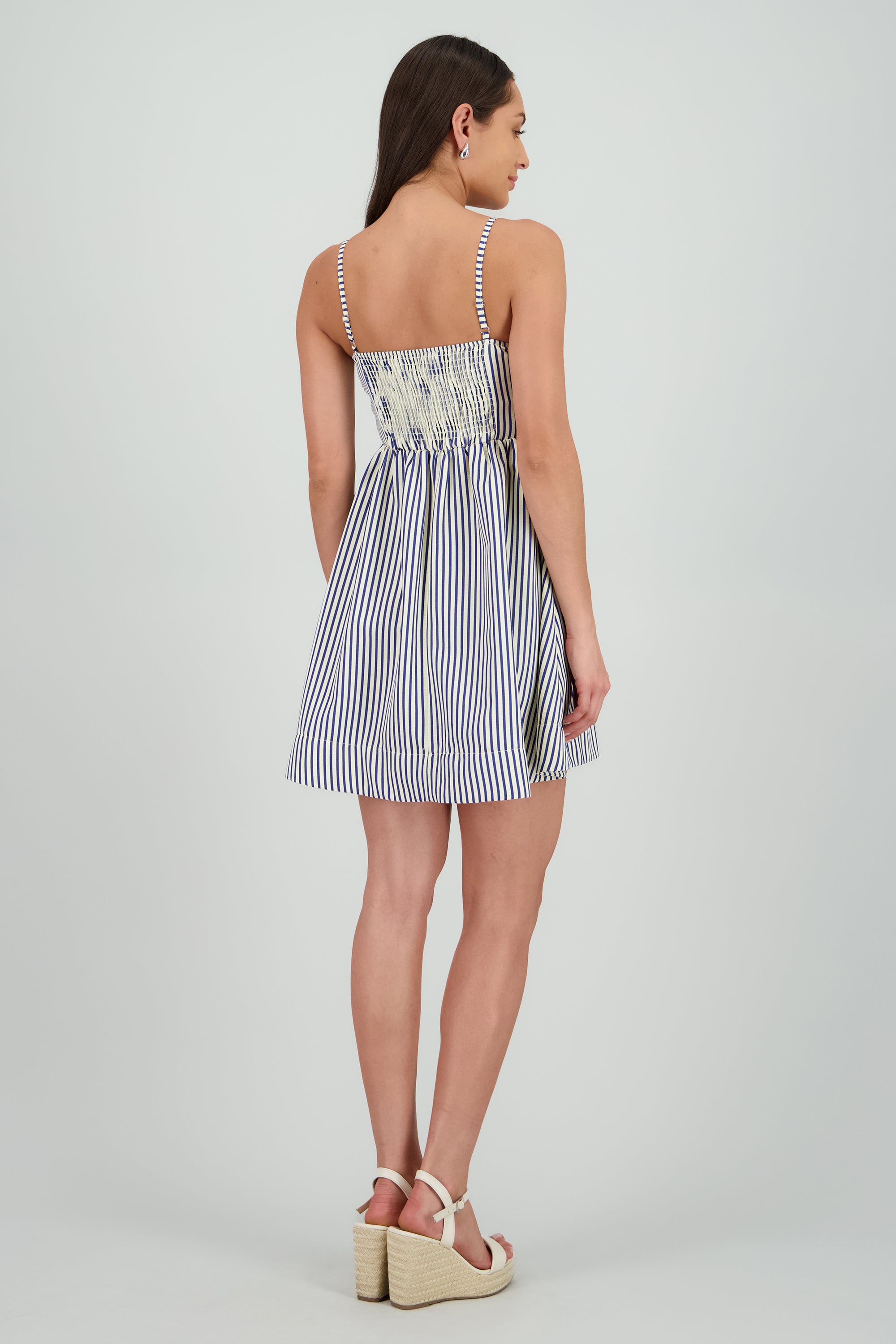 Vestido rayas mini drapeado AZUL COMBO
