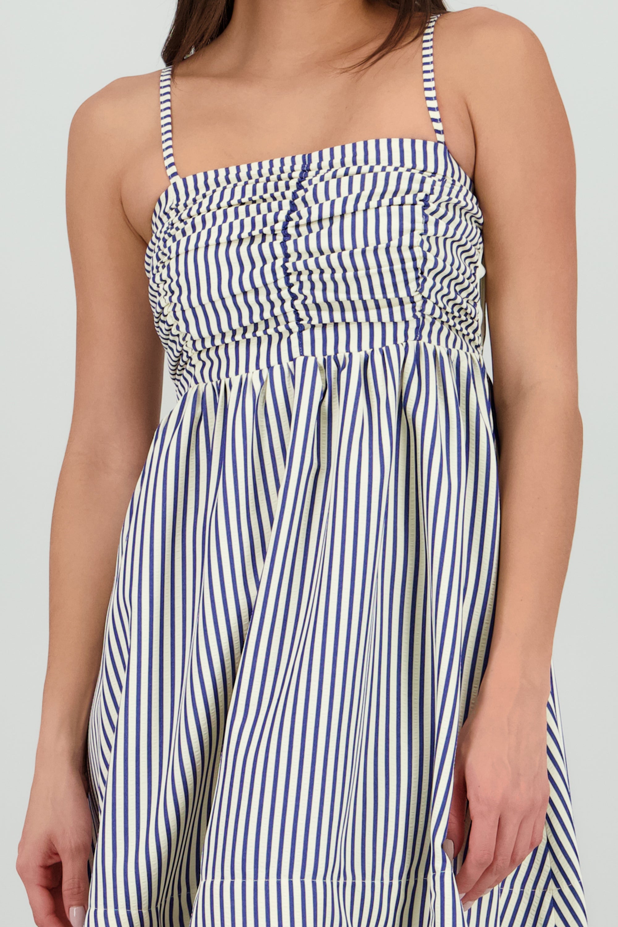 Vestido rayas mini drapeado AZUL COMBO