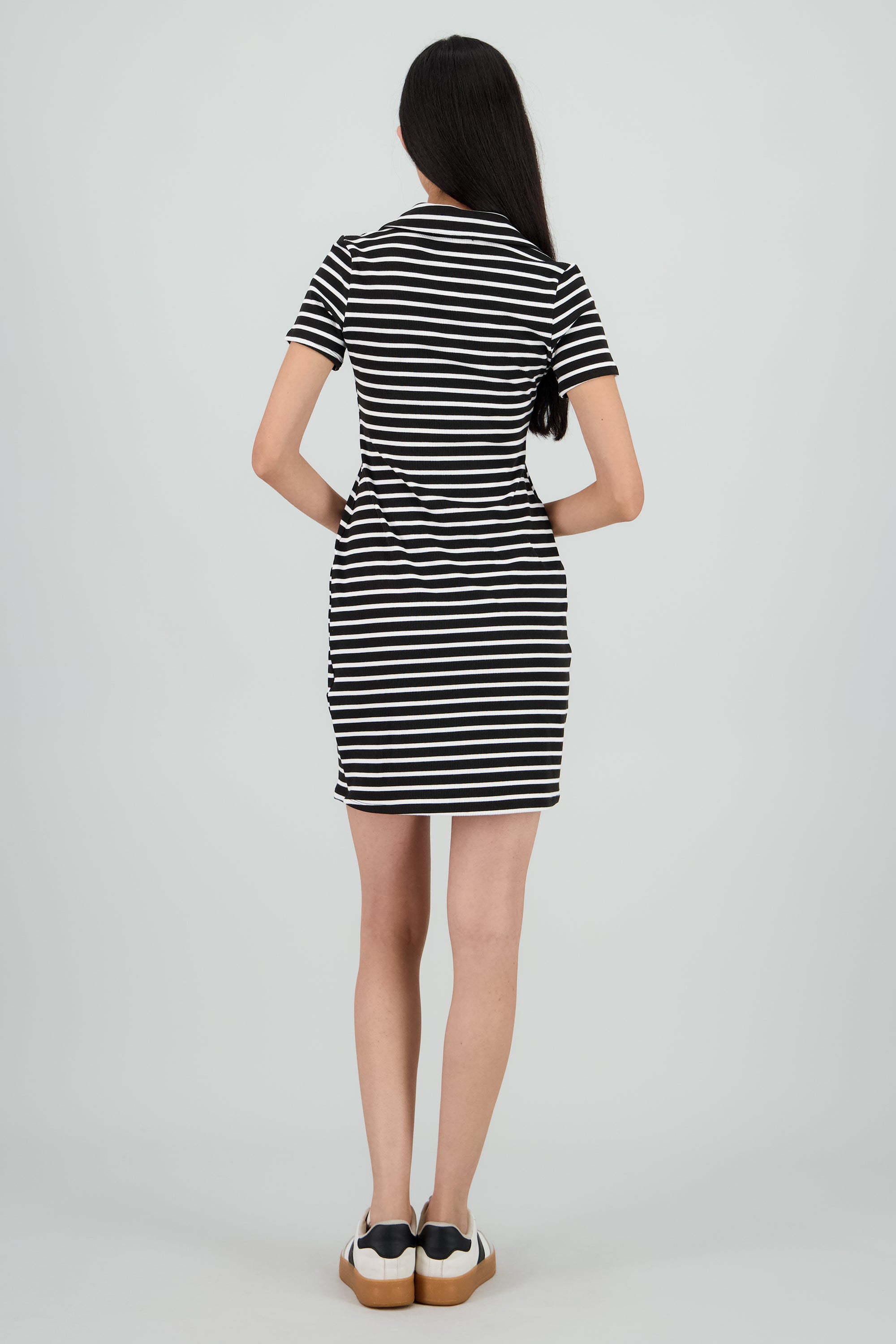 Vestido rayas mini cuello polo NEGRO COMBO