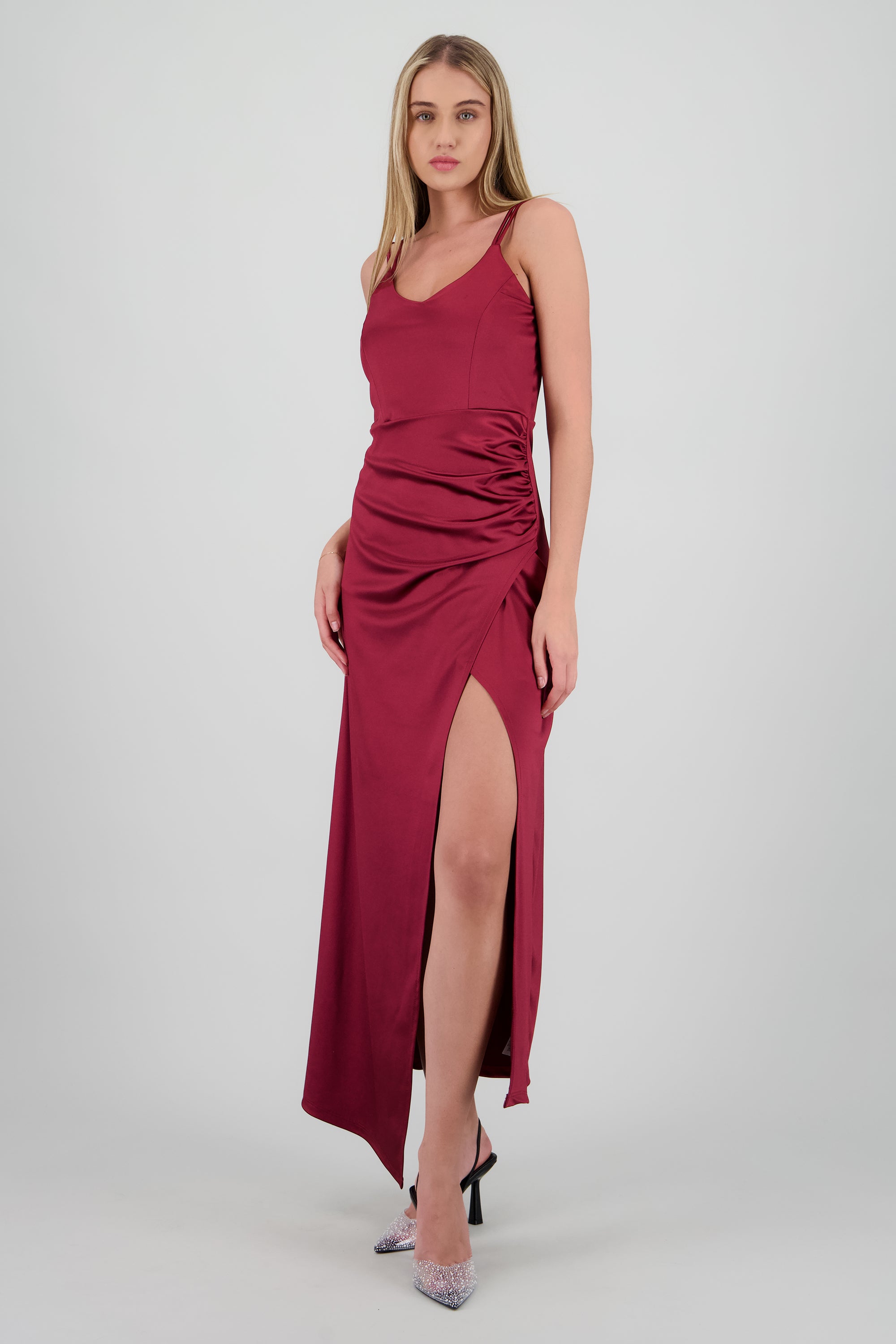 VESTIDO TIRANTES DRAPEADO VINO