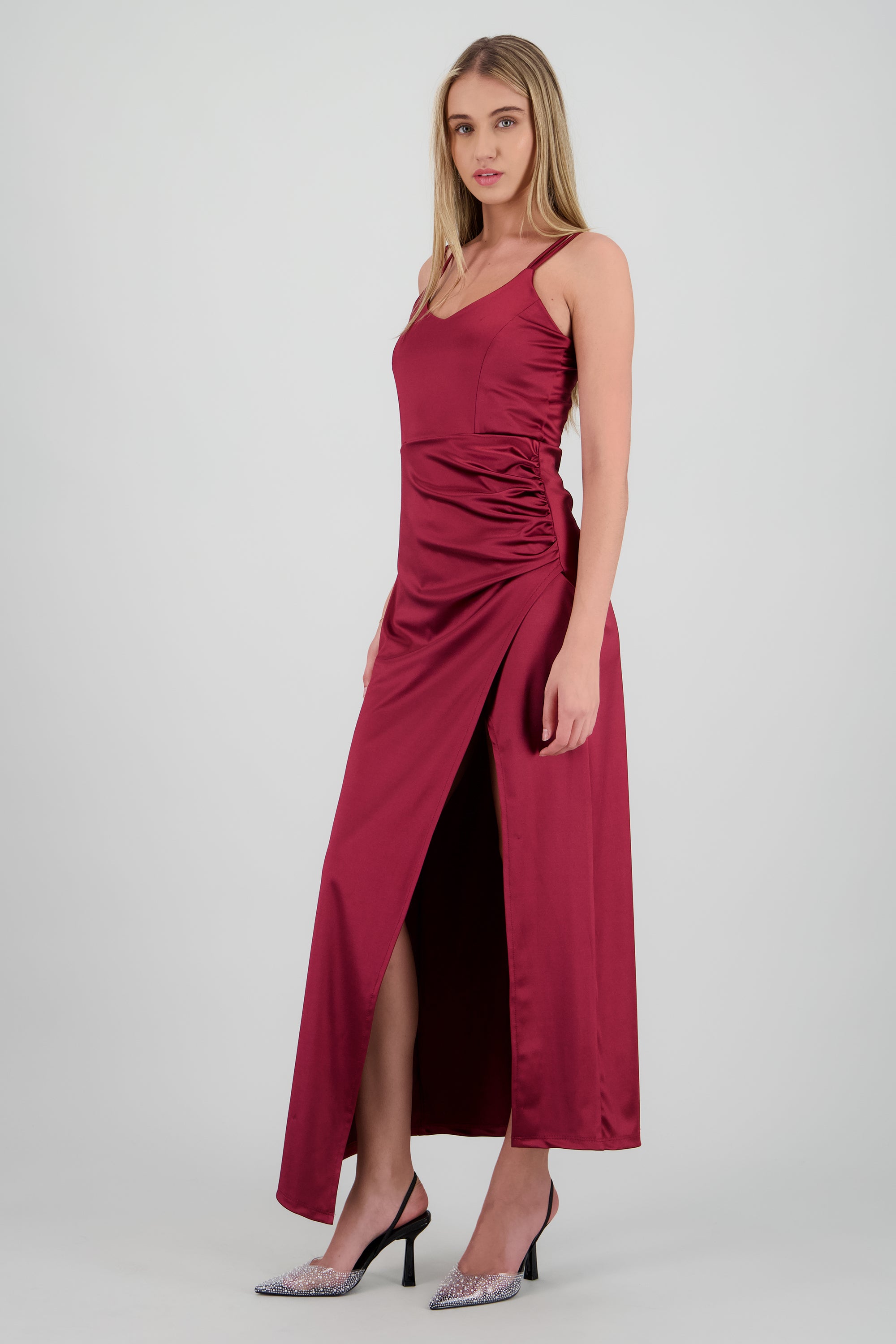 VESTIDO TIRANTES DRAPEADO VINO