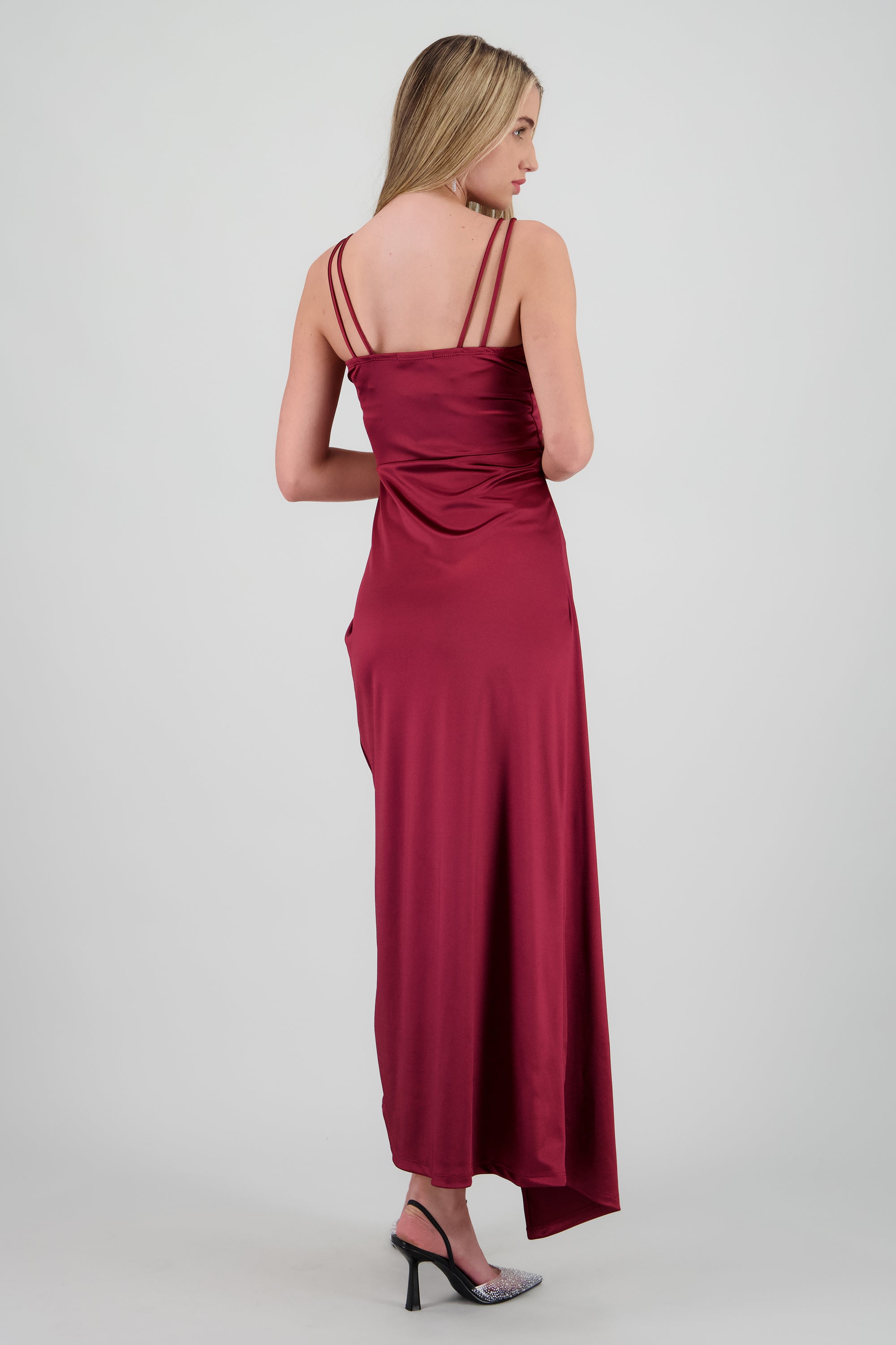 VESTIDO TIRANTES DRAPEADO VINO