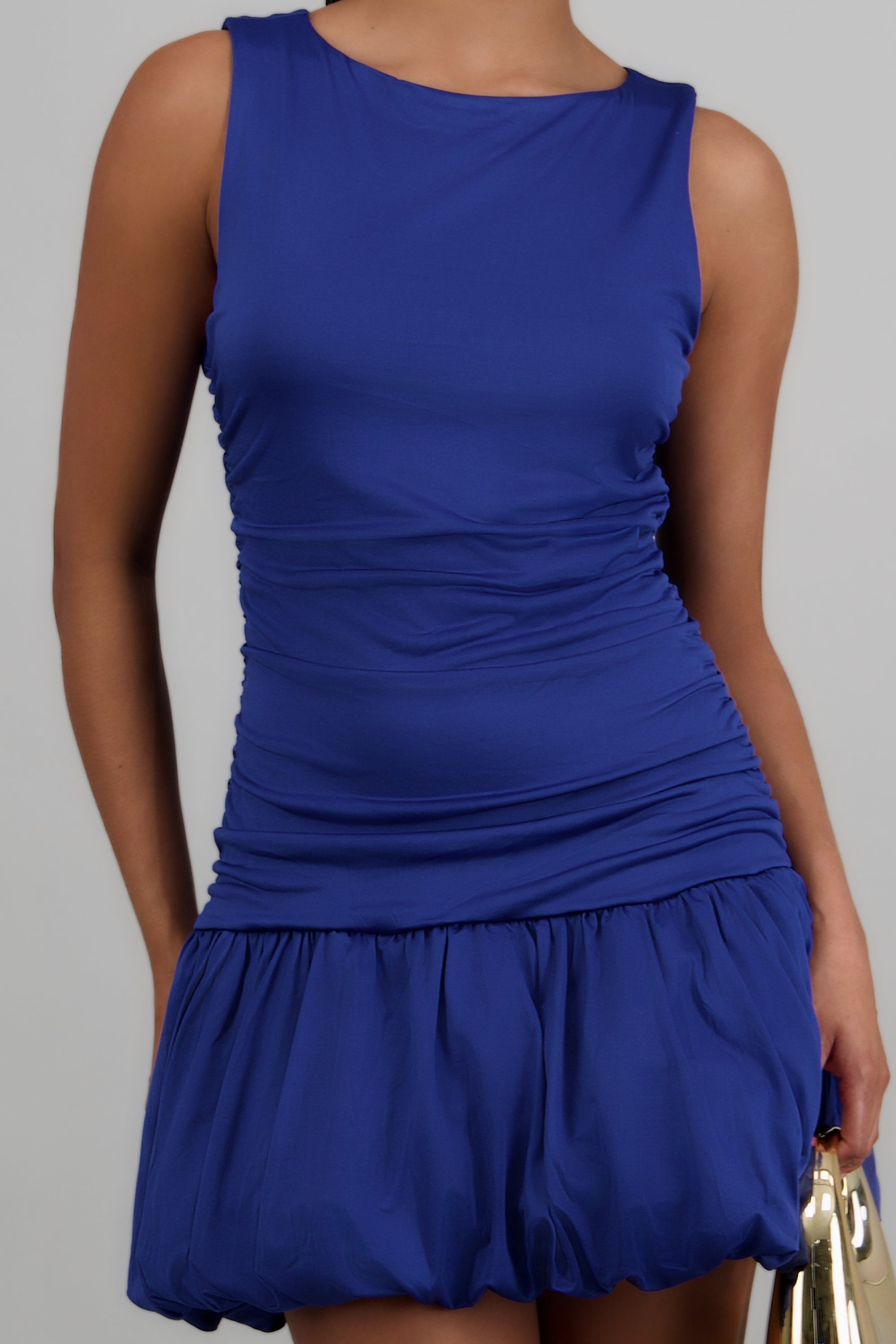 Vestido mini plisado falda burbuja AZUL REY