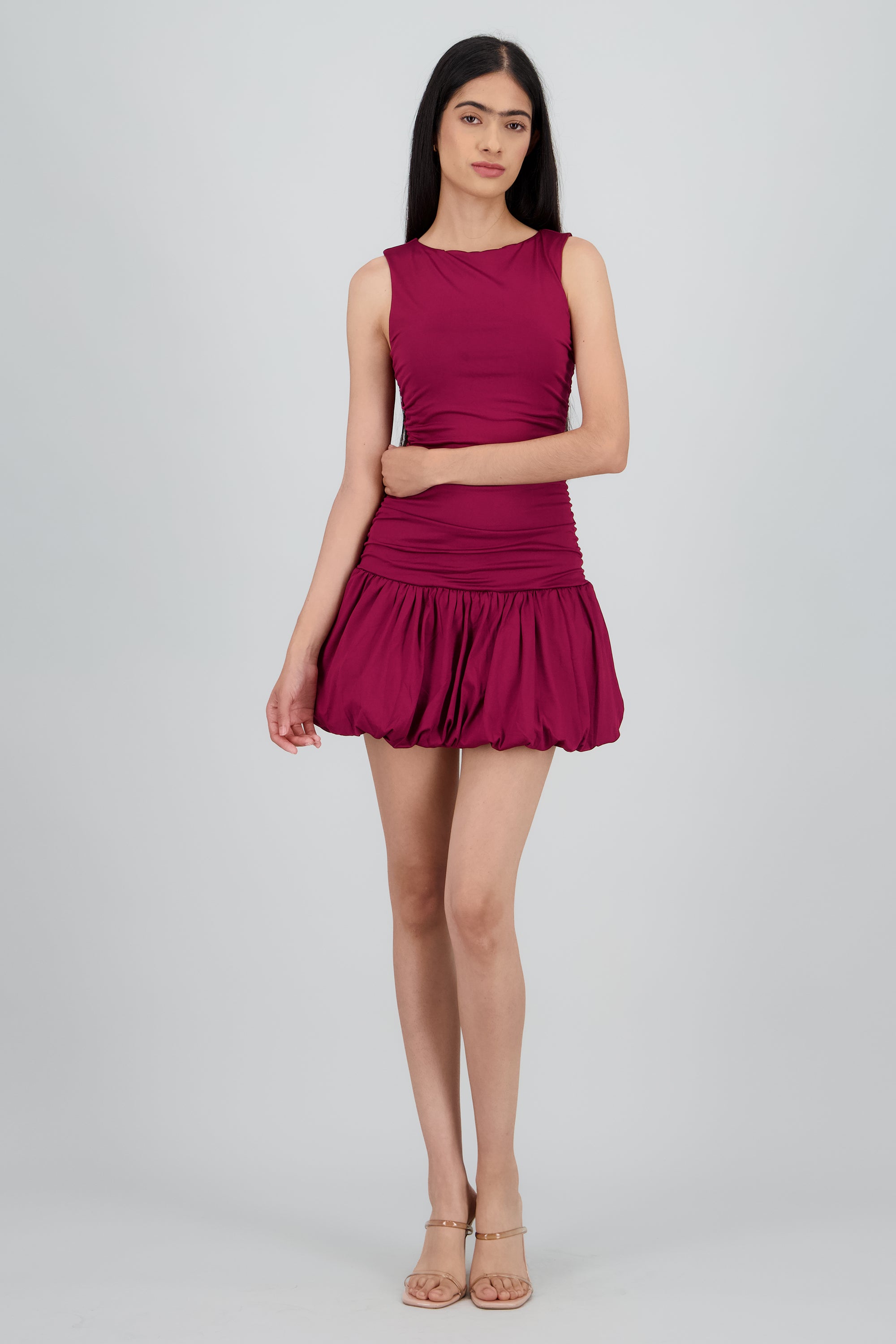 Vestido mini plisado falda burbuja VINO