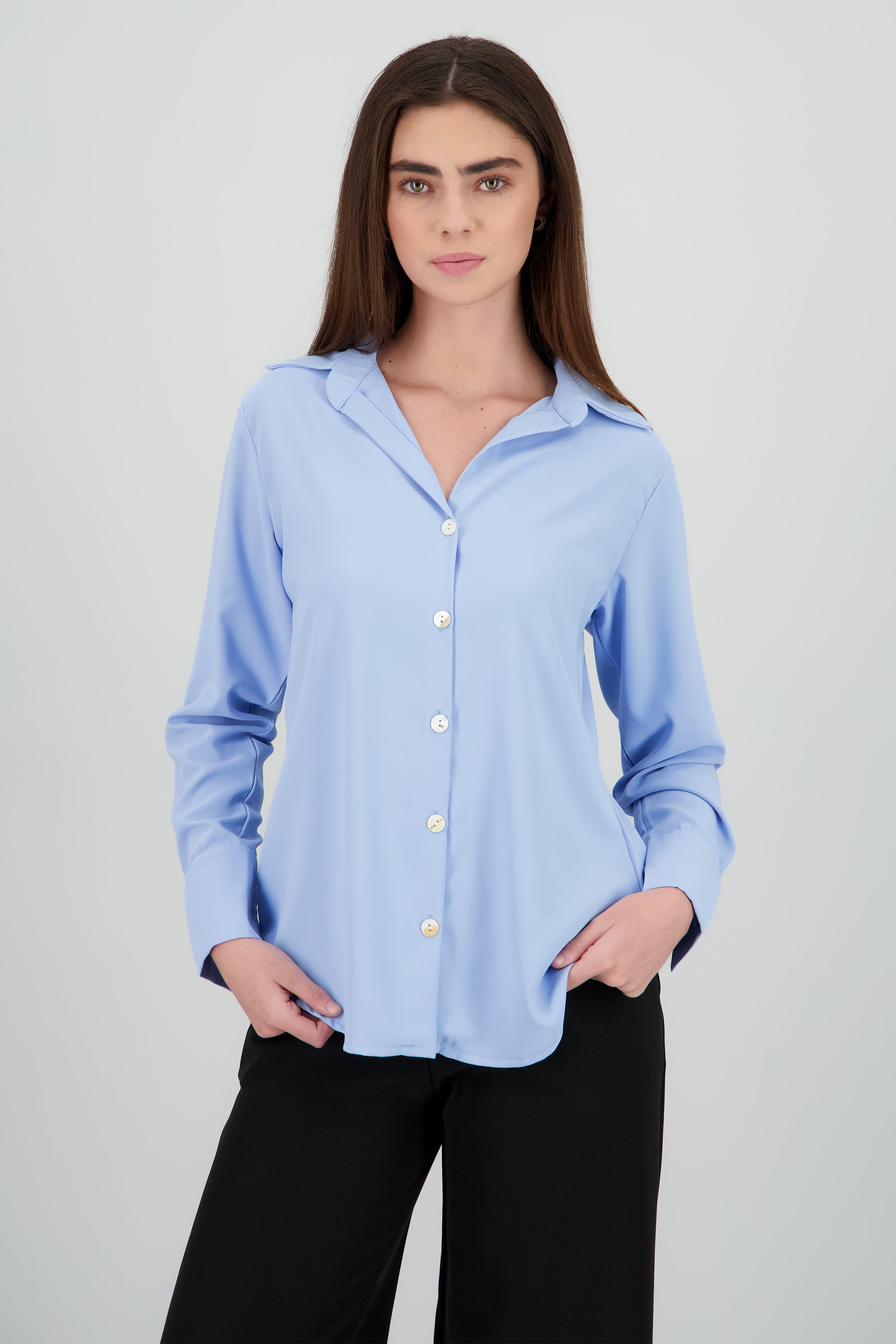 Camisa fluida oversized puños abertura AZUL CIELO