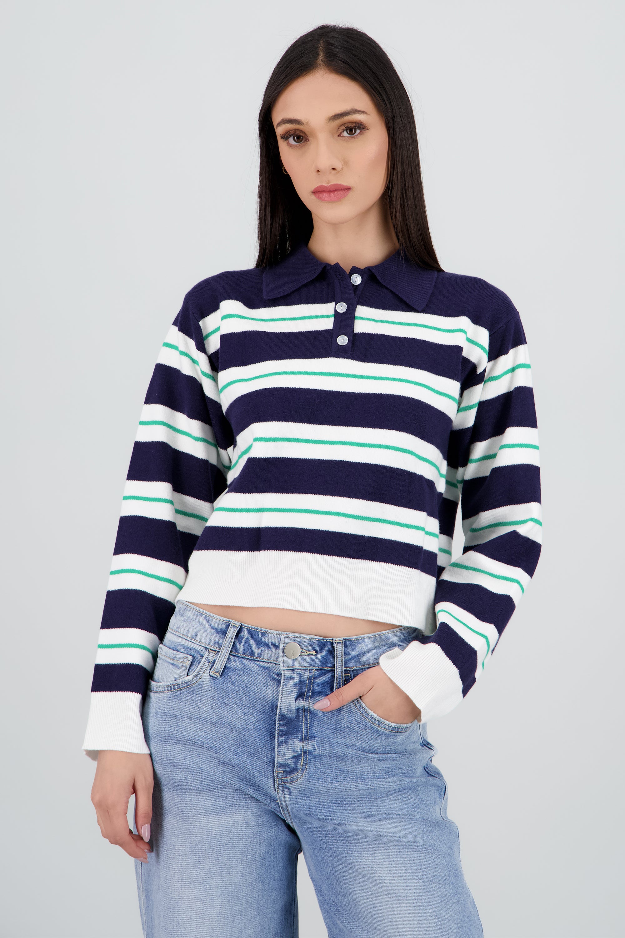 Sueter rayas cuello polo MARINO COMBO