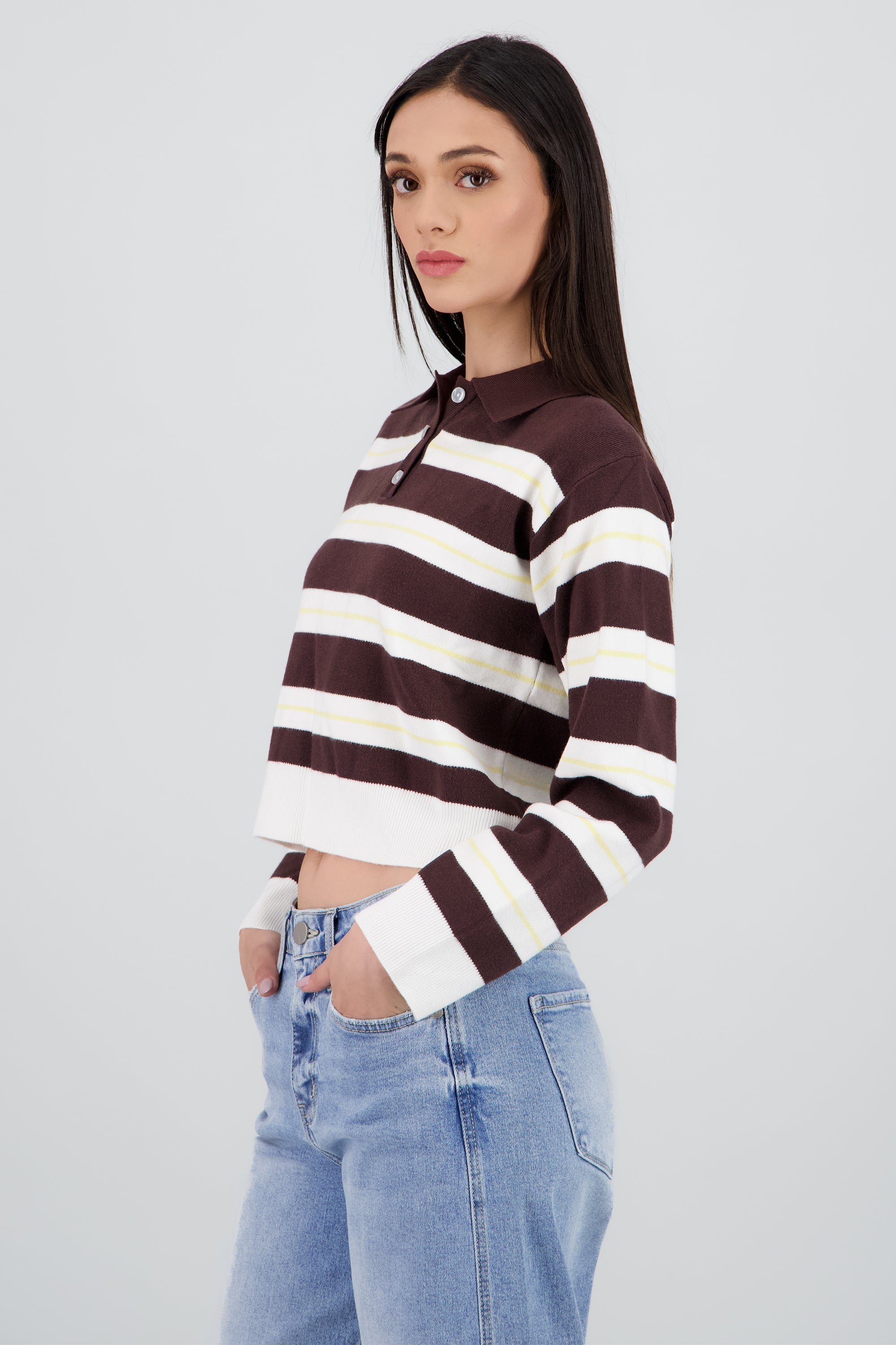 Sueter rayas cuello polo CAFE COMBO