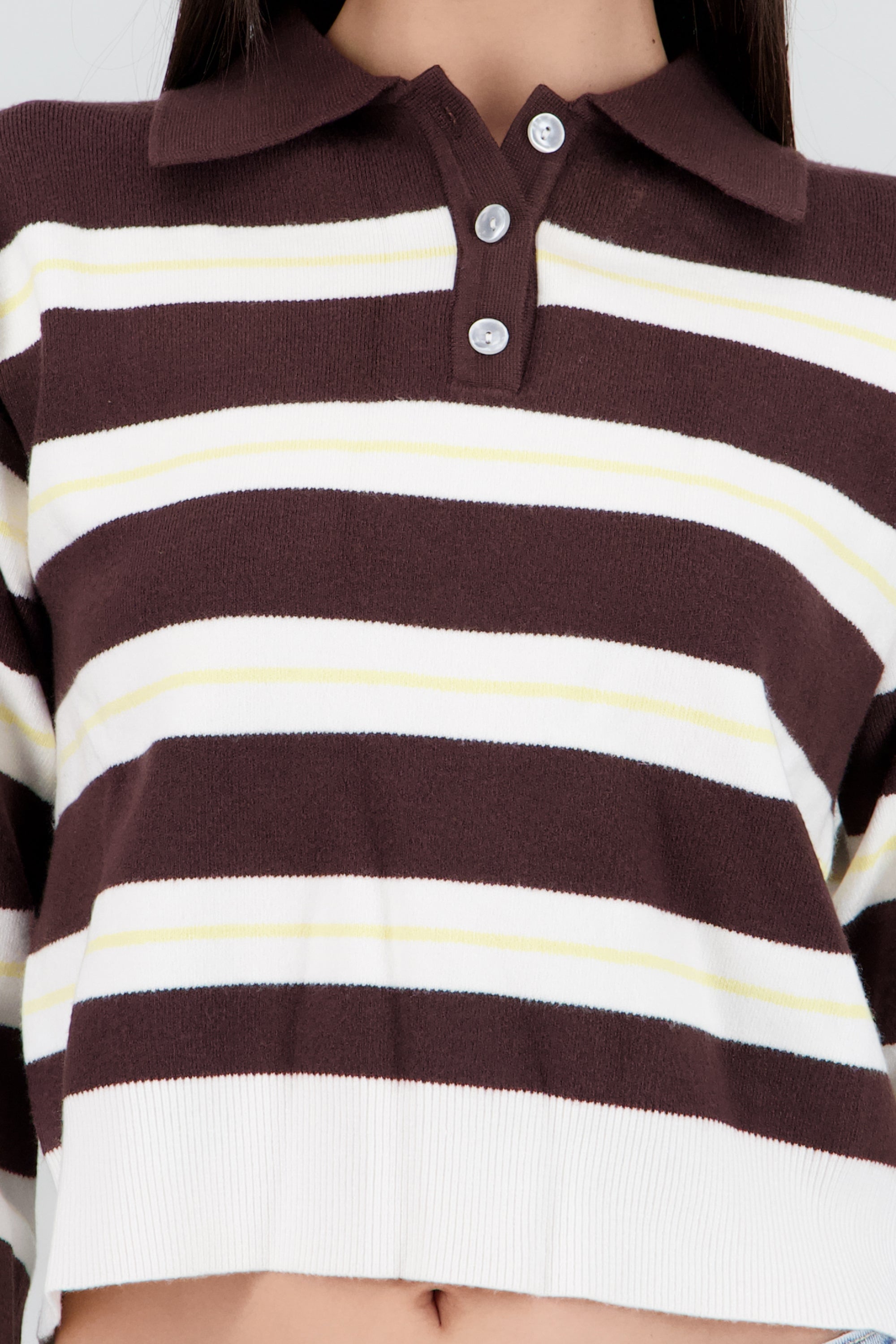 Sueter rayas cuello polo CAFE COMBO