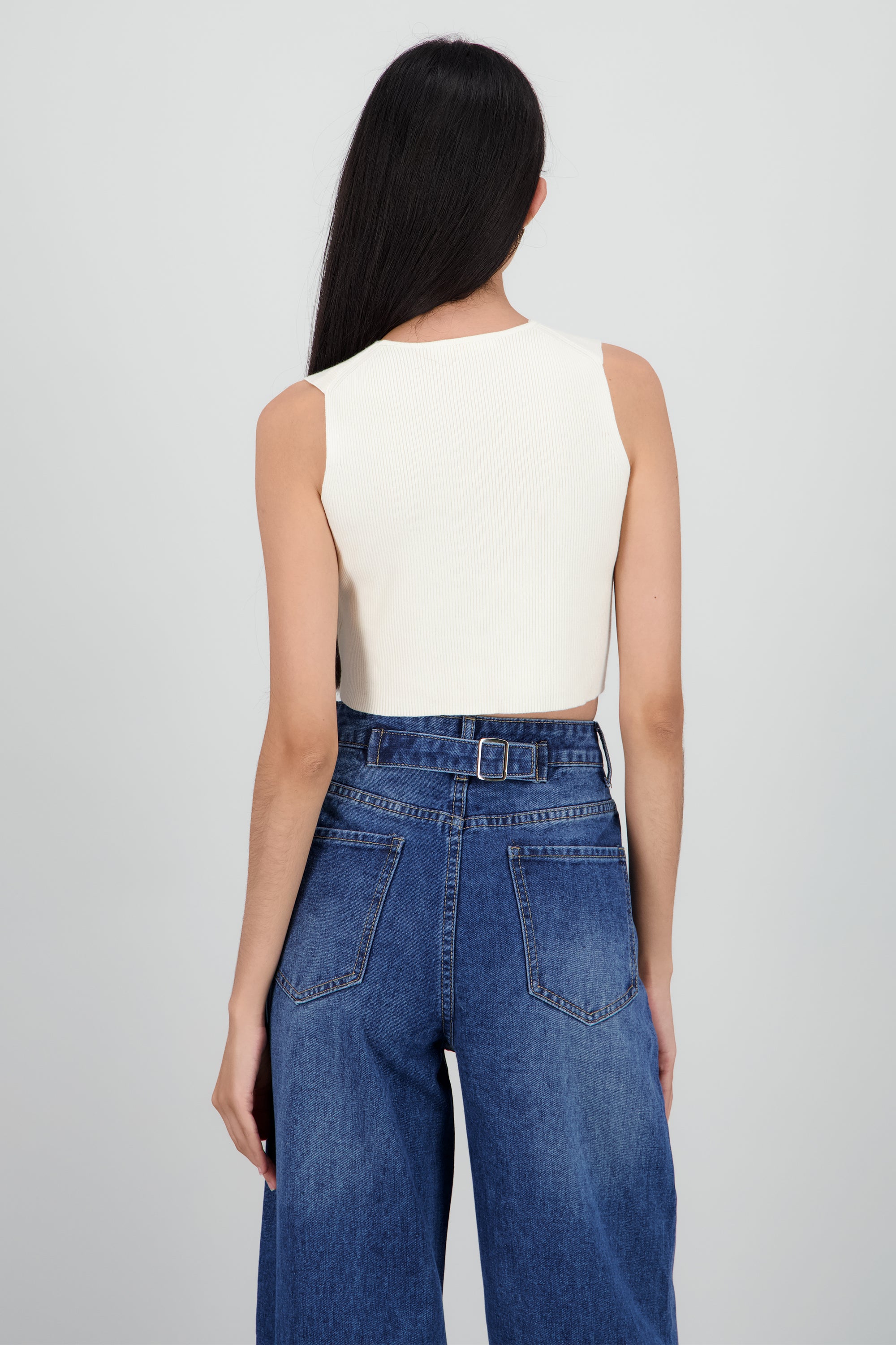 Top tejido rib con botones HUESO