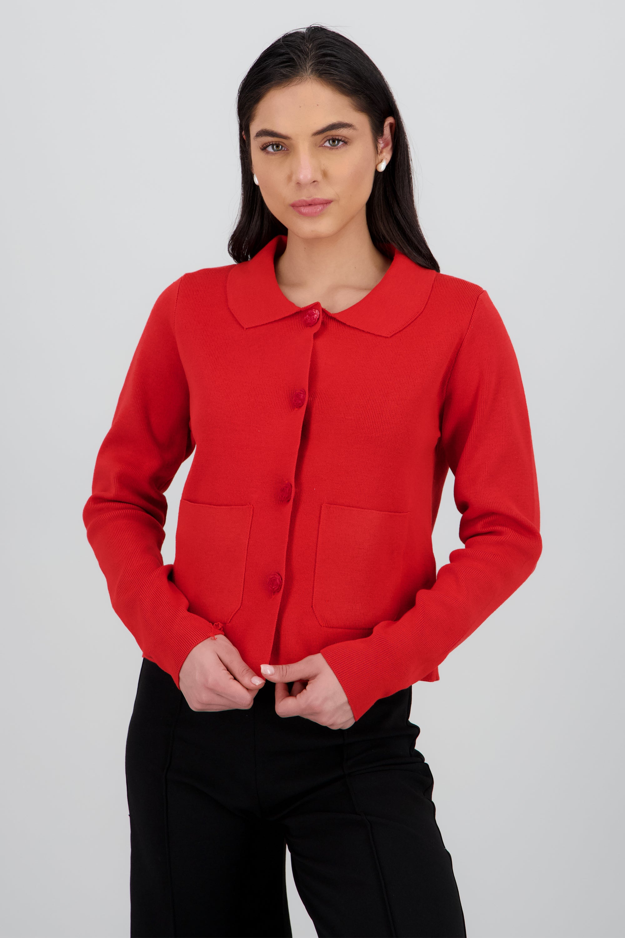 Cardigan tejido con botones rosa ROJO QUEMADO