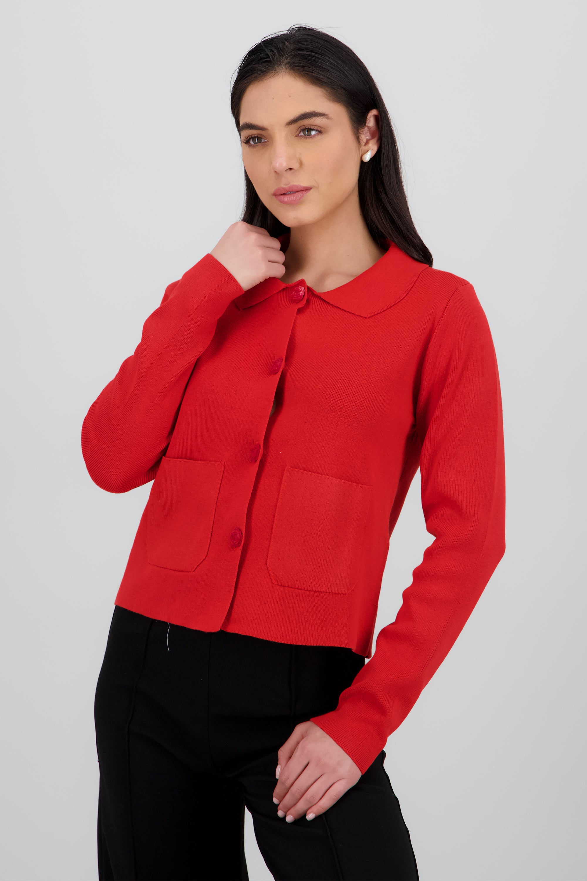 Cardigan tejido con botones rosa ROJO QUEMADO