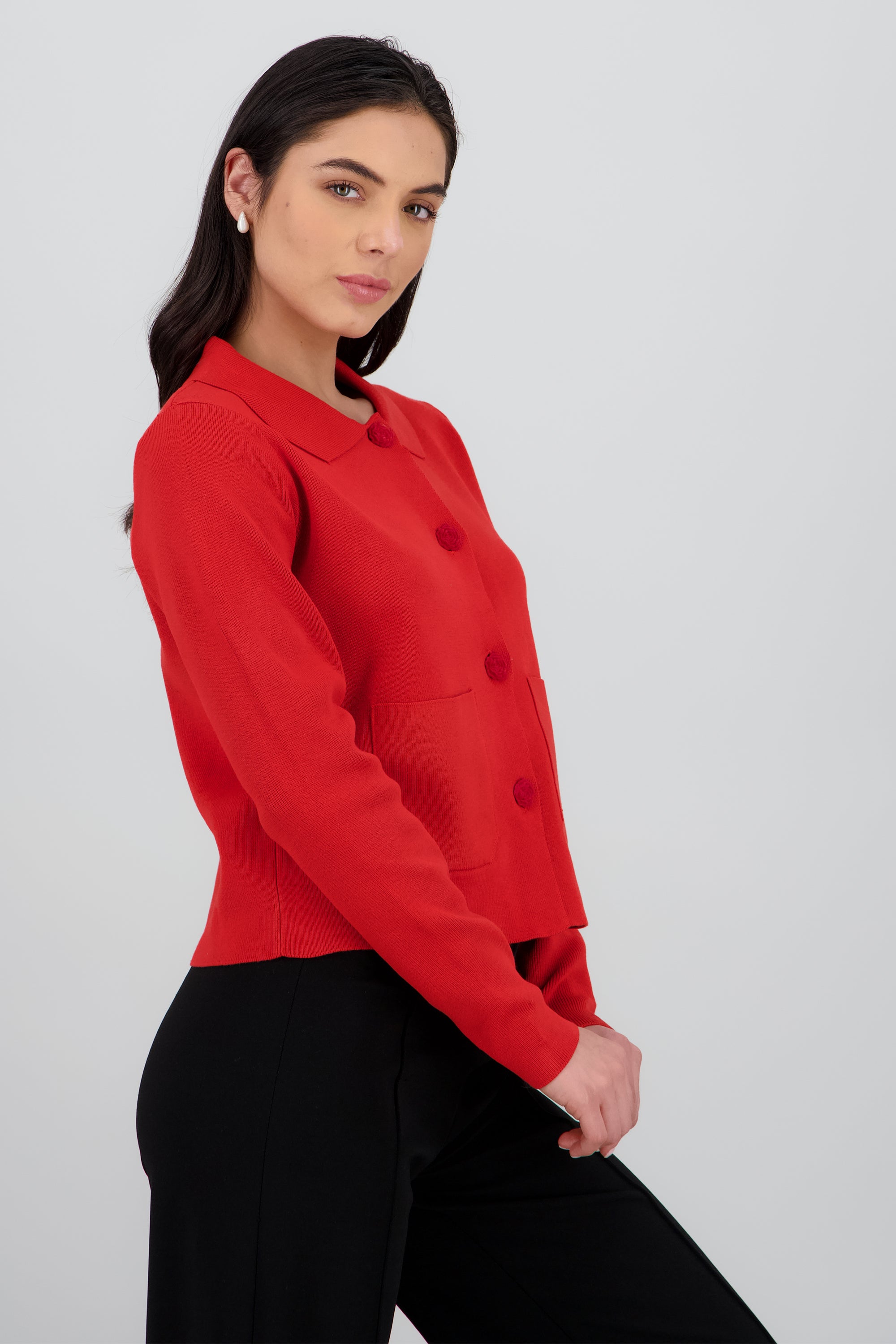 Cardigan tejido con botones rosa ROJO QUEMADO