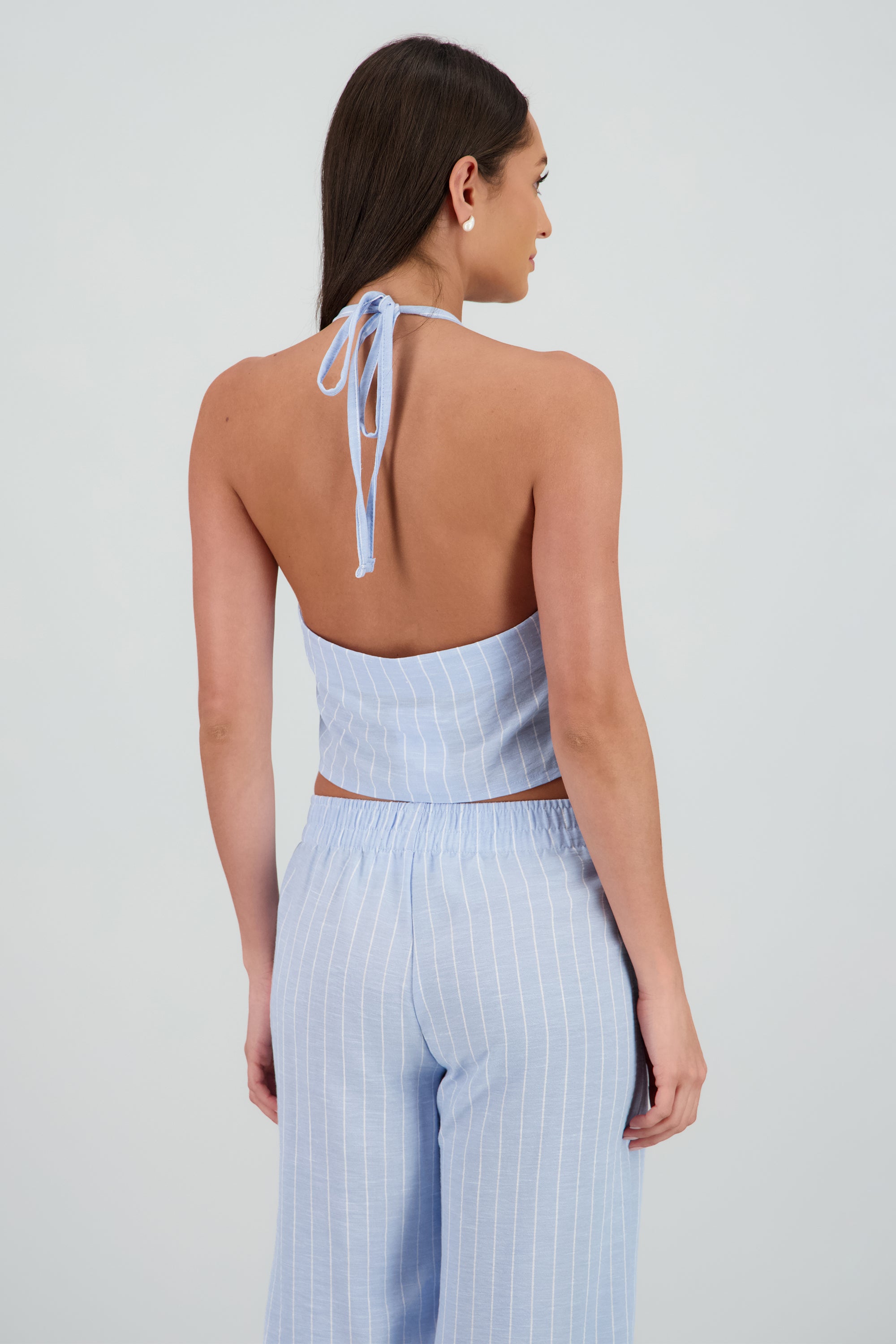 Top halter rayas botones AZUL PASTEL