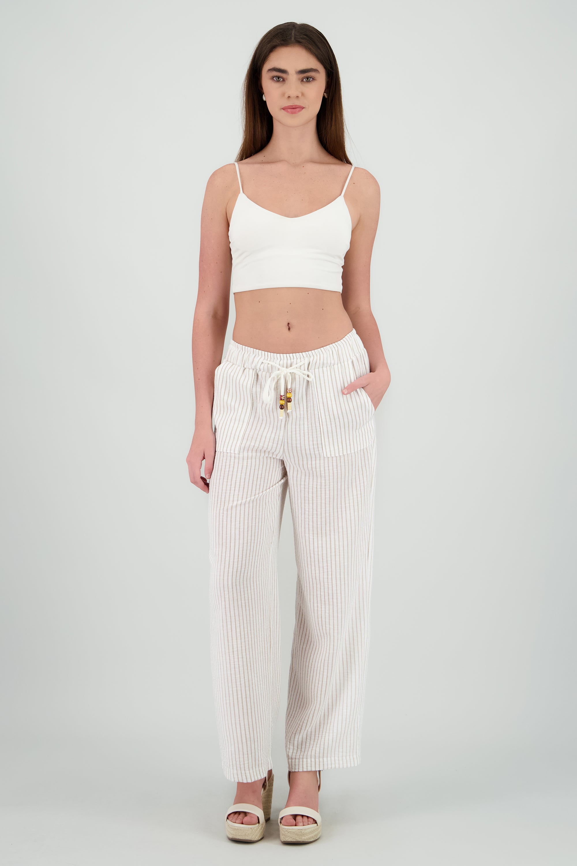 Pantalon fluido detalle jareta HUESO COMBO