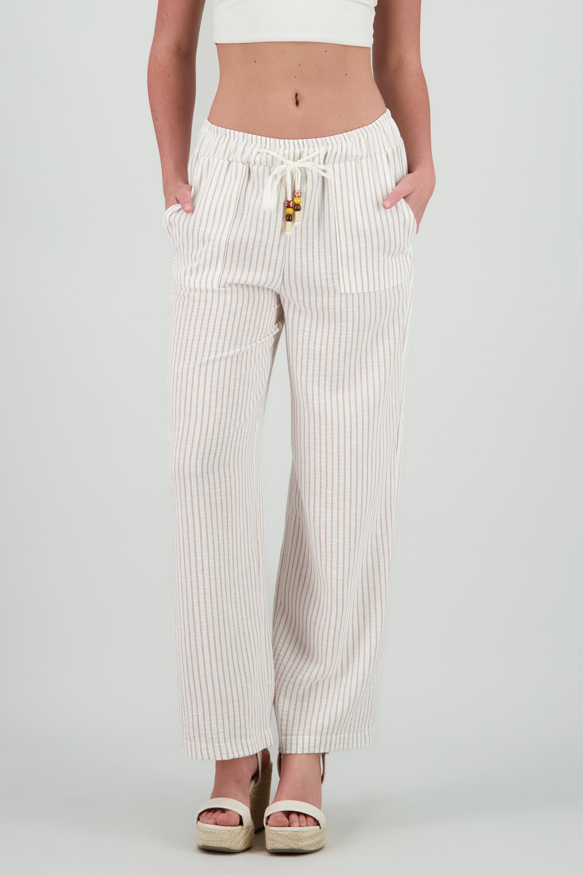 Pantalon fluido detalle jareta HUESO COMBO