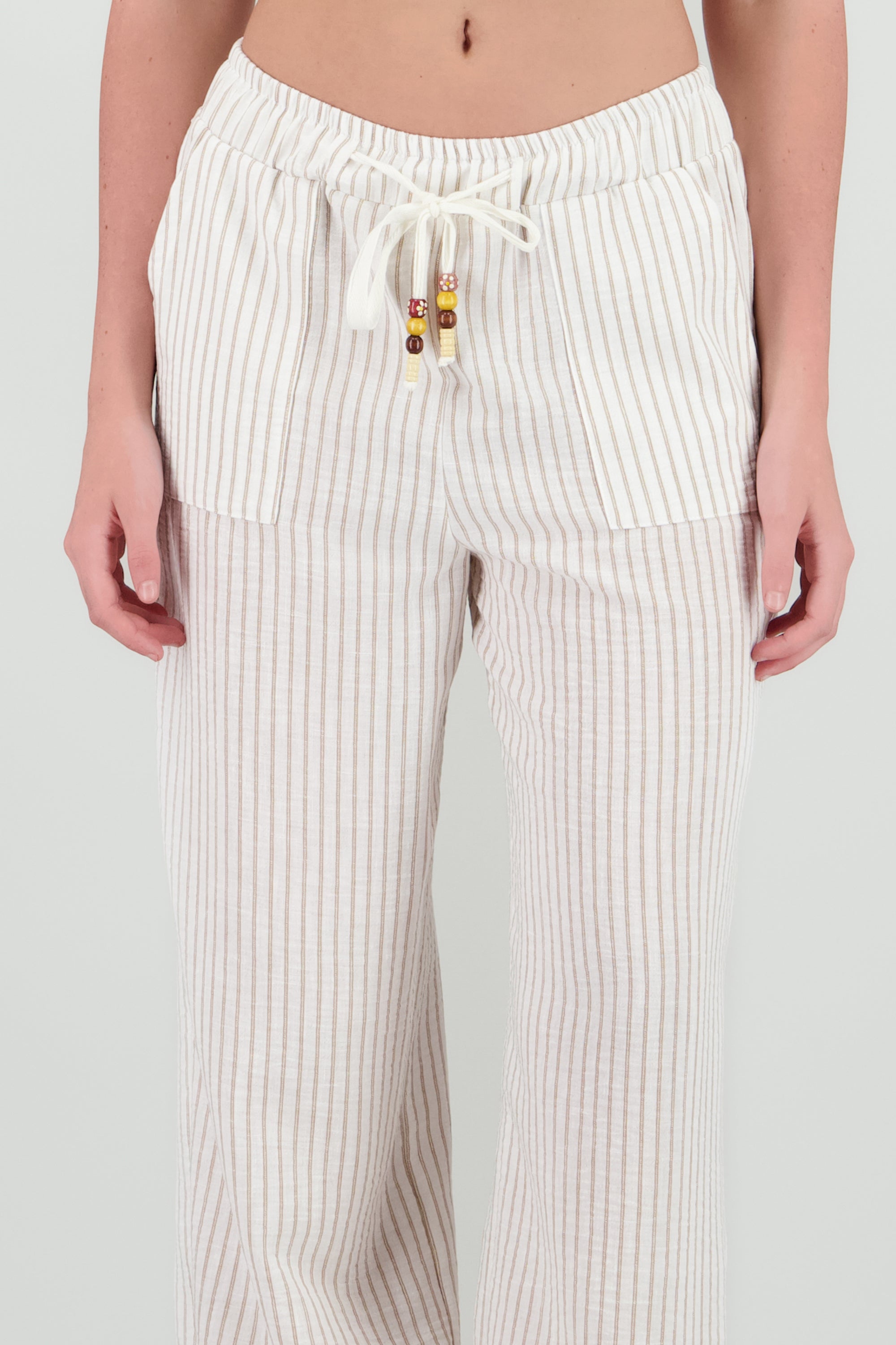 Pantalon fluido detalle jareta HUESO COMBO