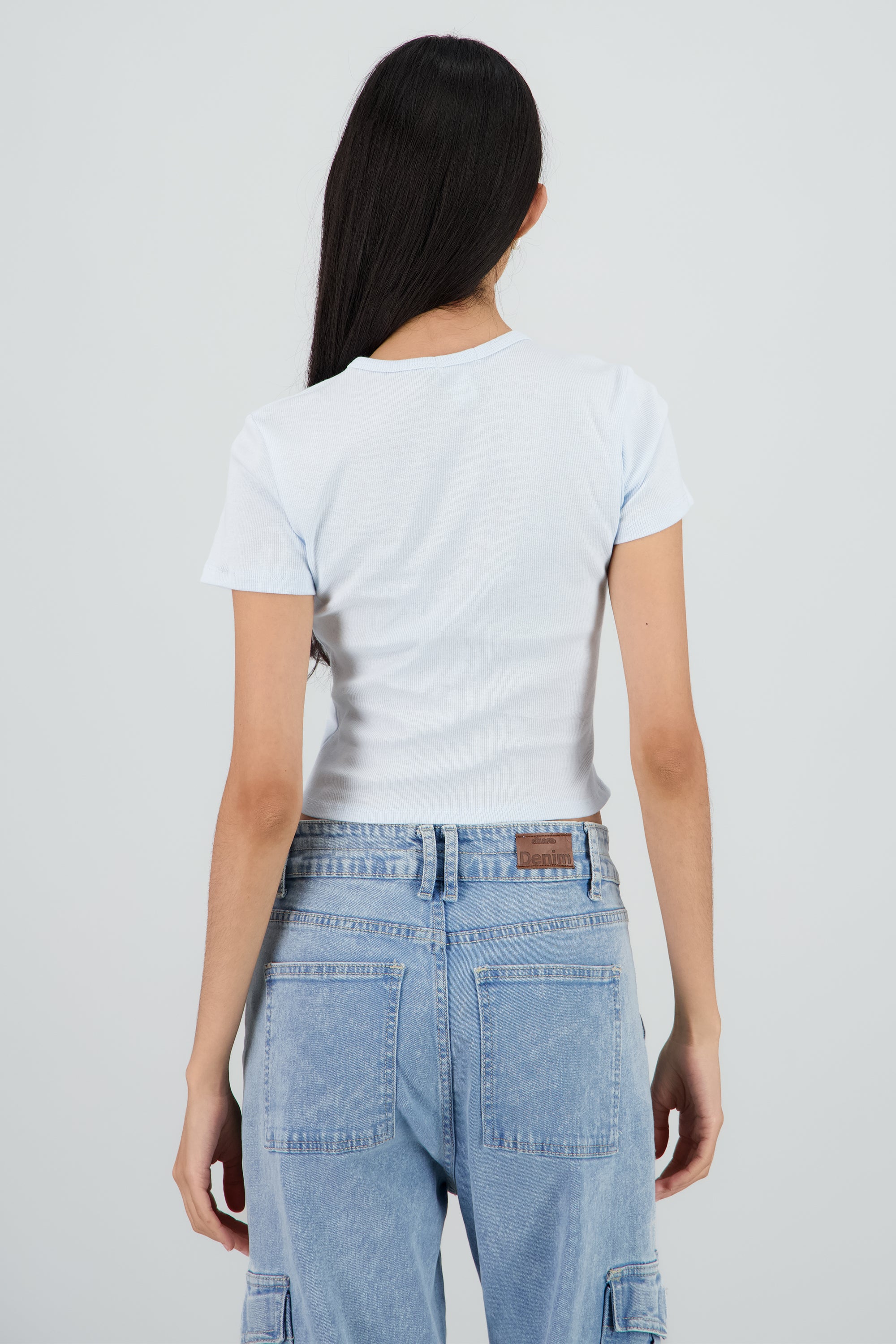 Top de rib manga corta escote redondo AZUL PASTEL