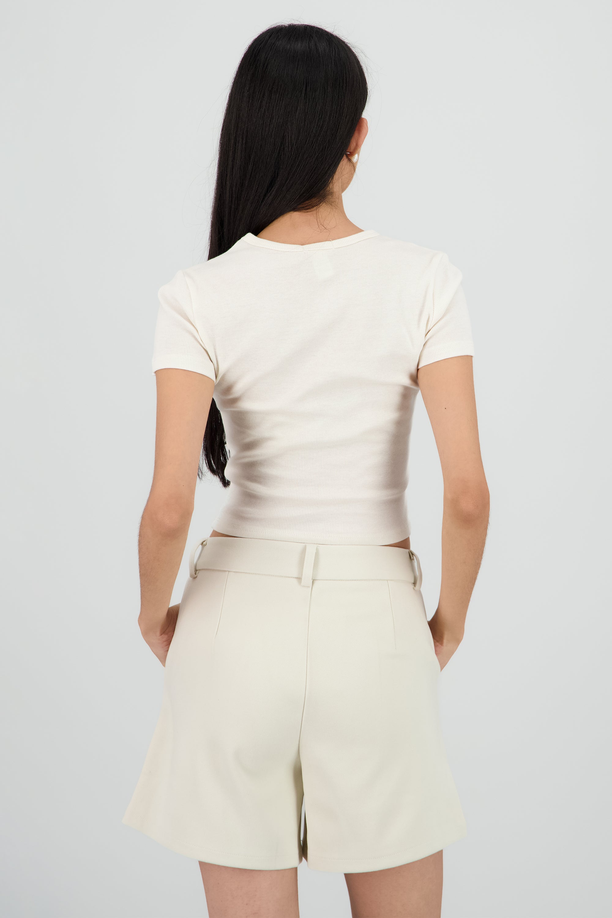 Top de rib manga corta escote redondo HUESO