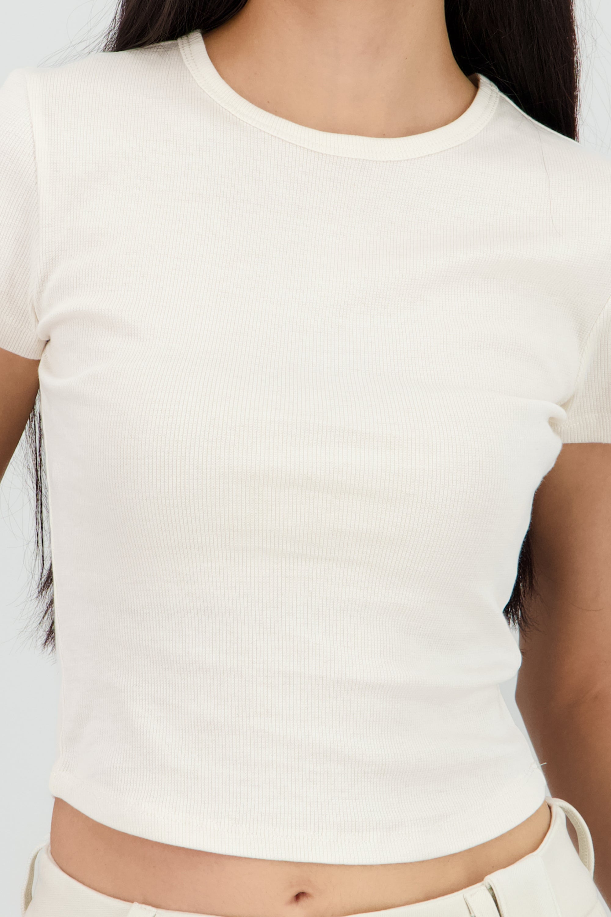 Top de rib manga corta escote redondo HUESO