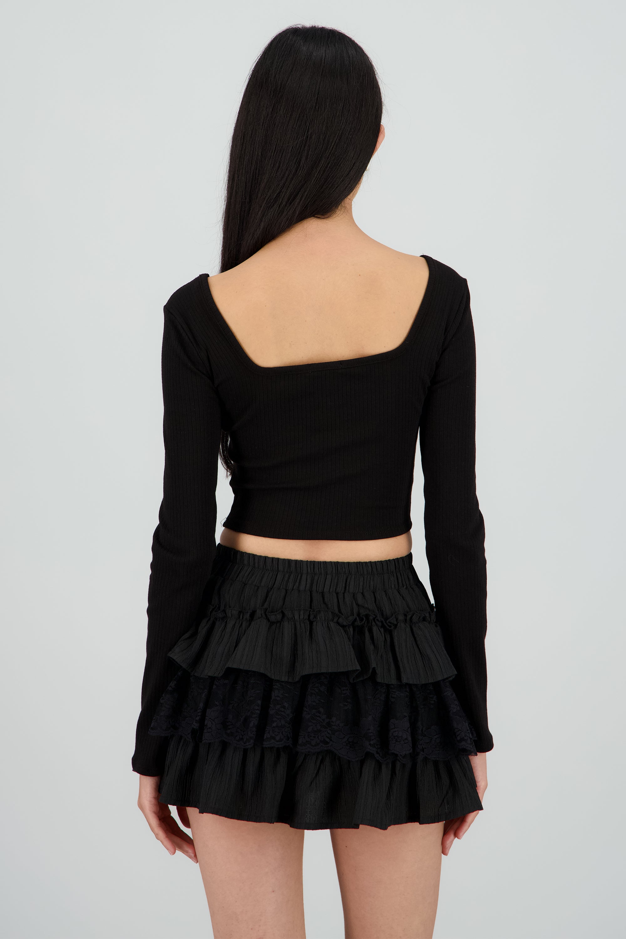 Top rib manga larga escote corazon NEGRO