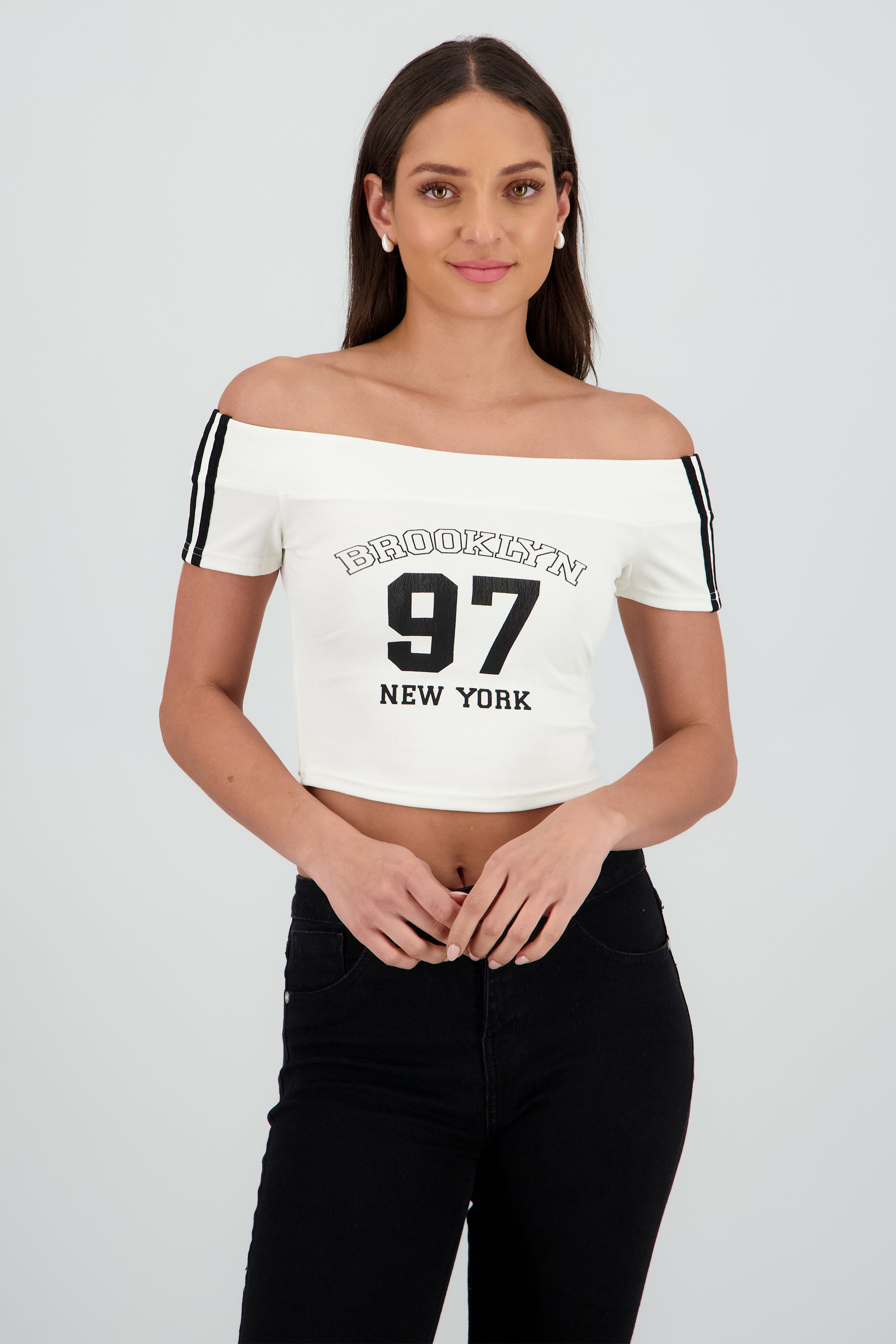 Top off shoulder manga corta numero BLANCO COMBO