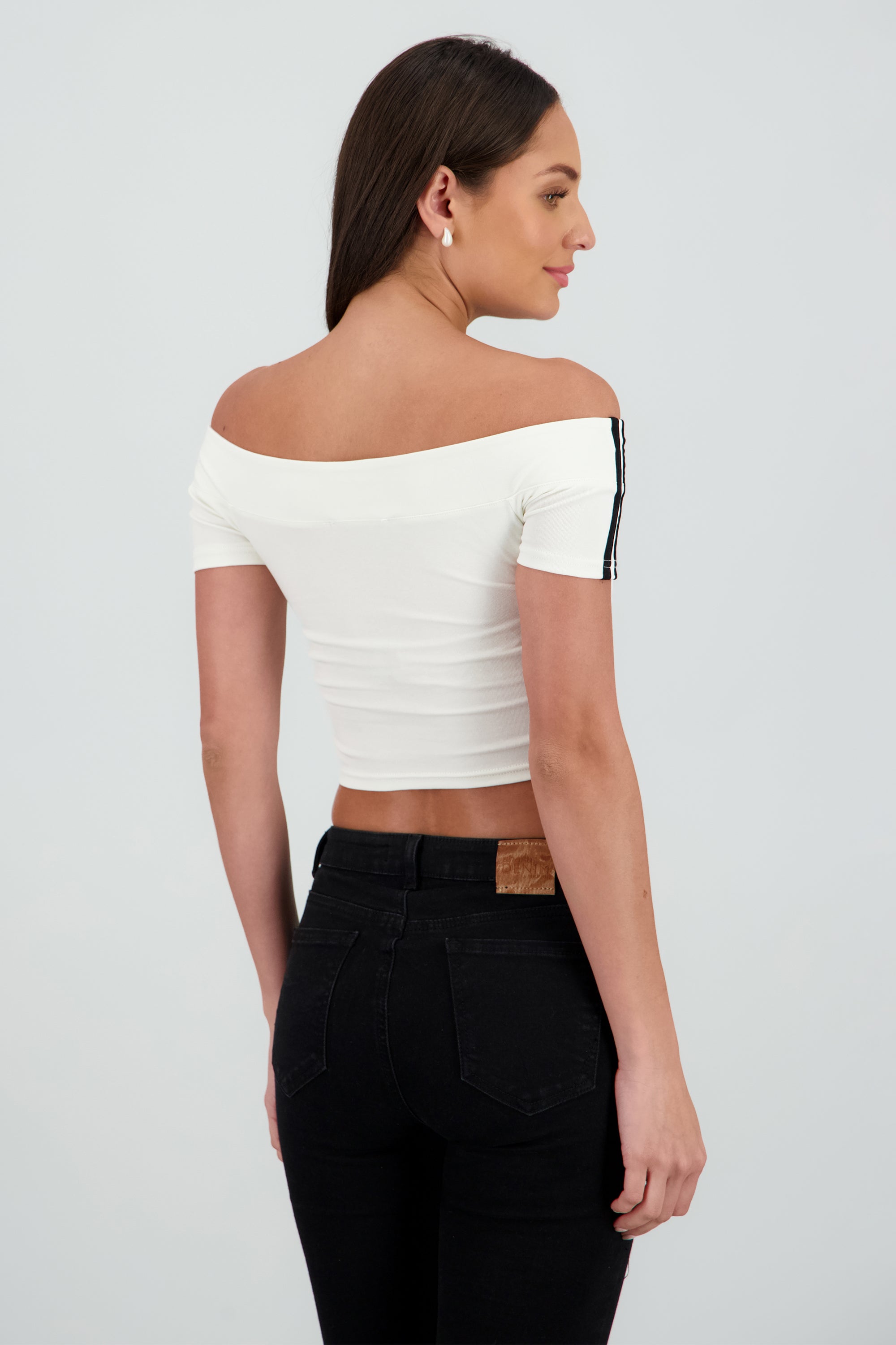 Top off shoulder manga corta numero BLANCO COMBO