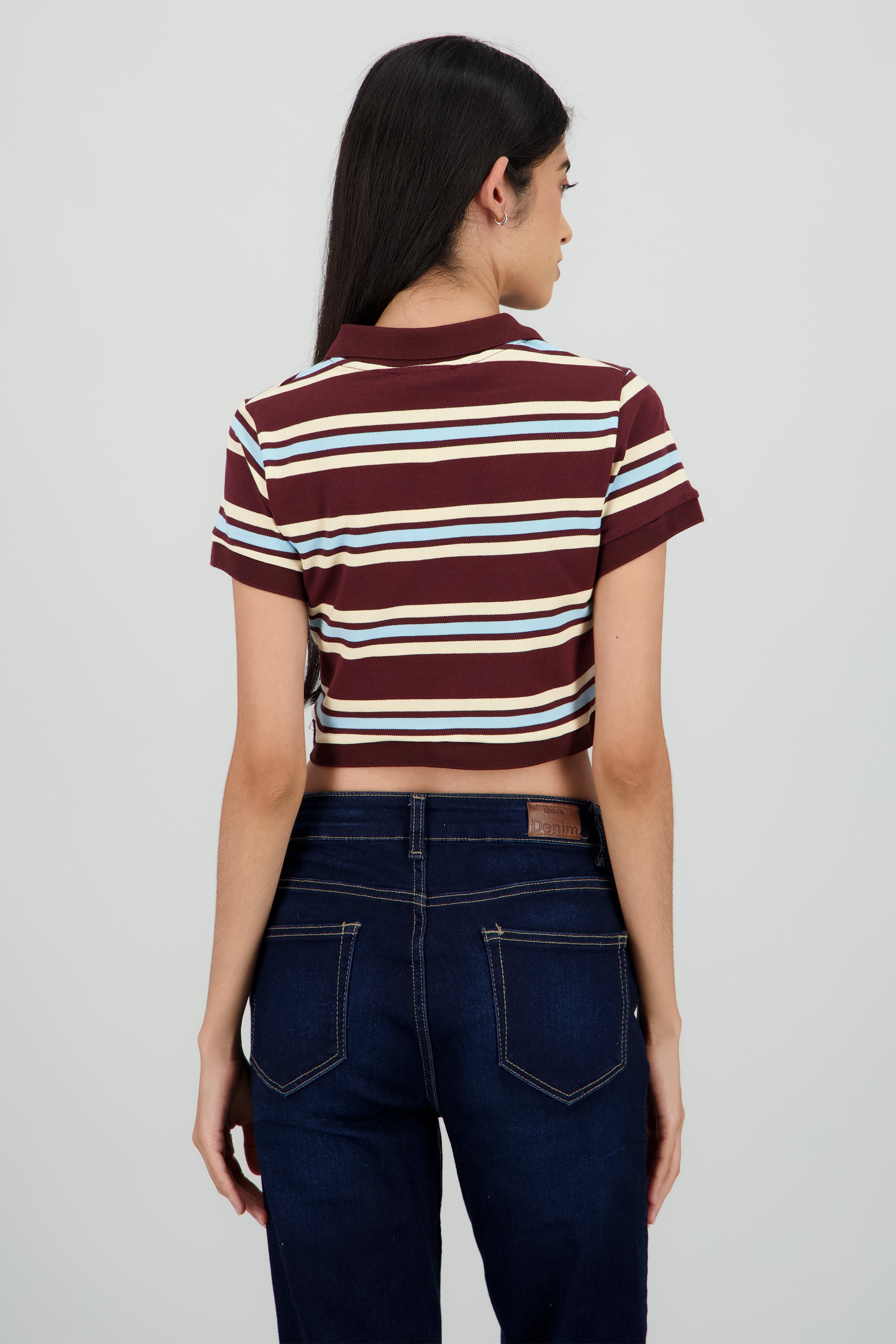 Top cuello polo rayas CHOCOLATE