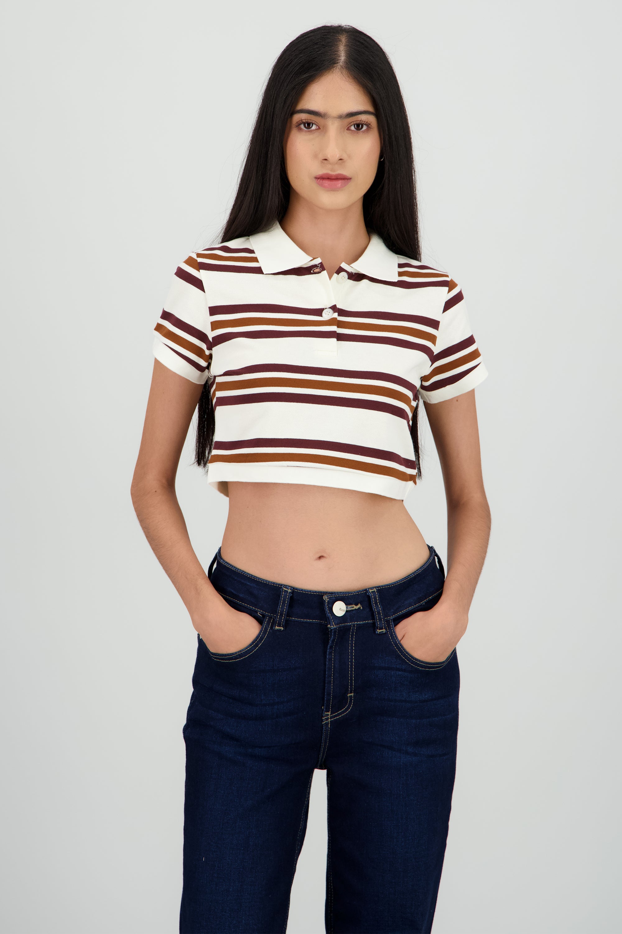 Top cuello polo rayas CAFE COMBO
