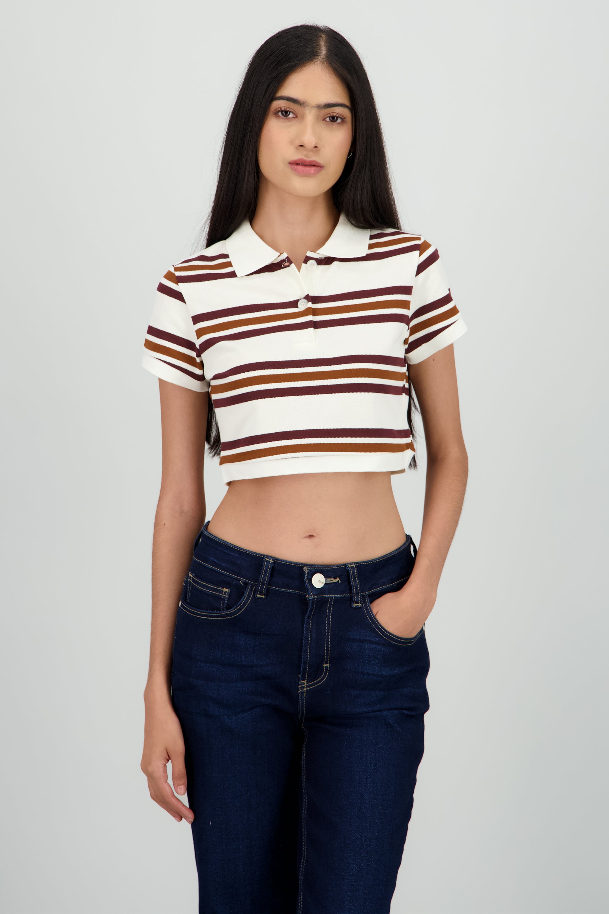 Top cuello polo rayas CAFE COMBO