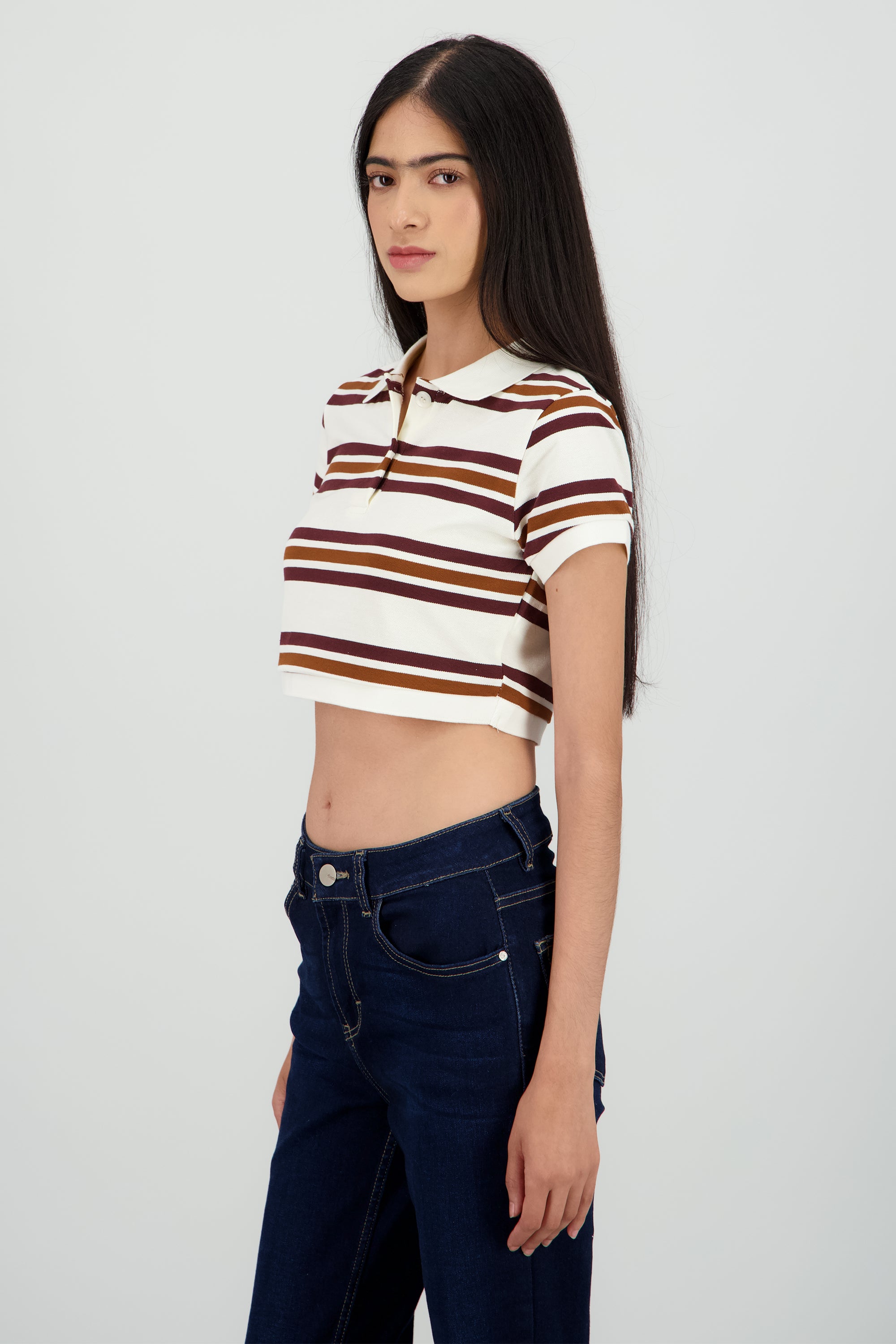 Top cuello polo rayas CAFE COMBO