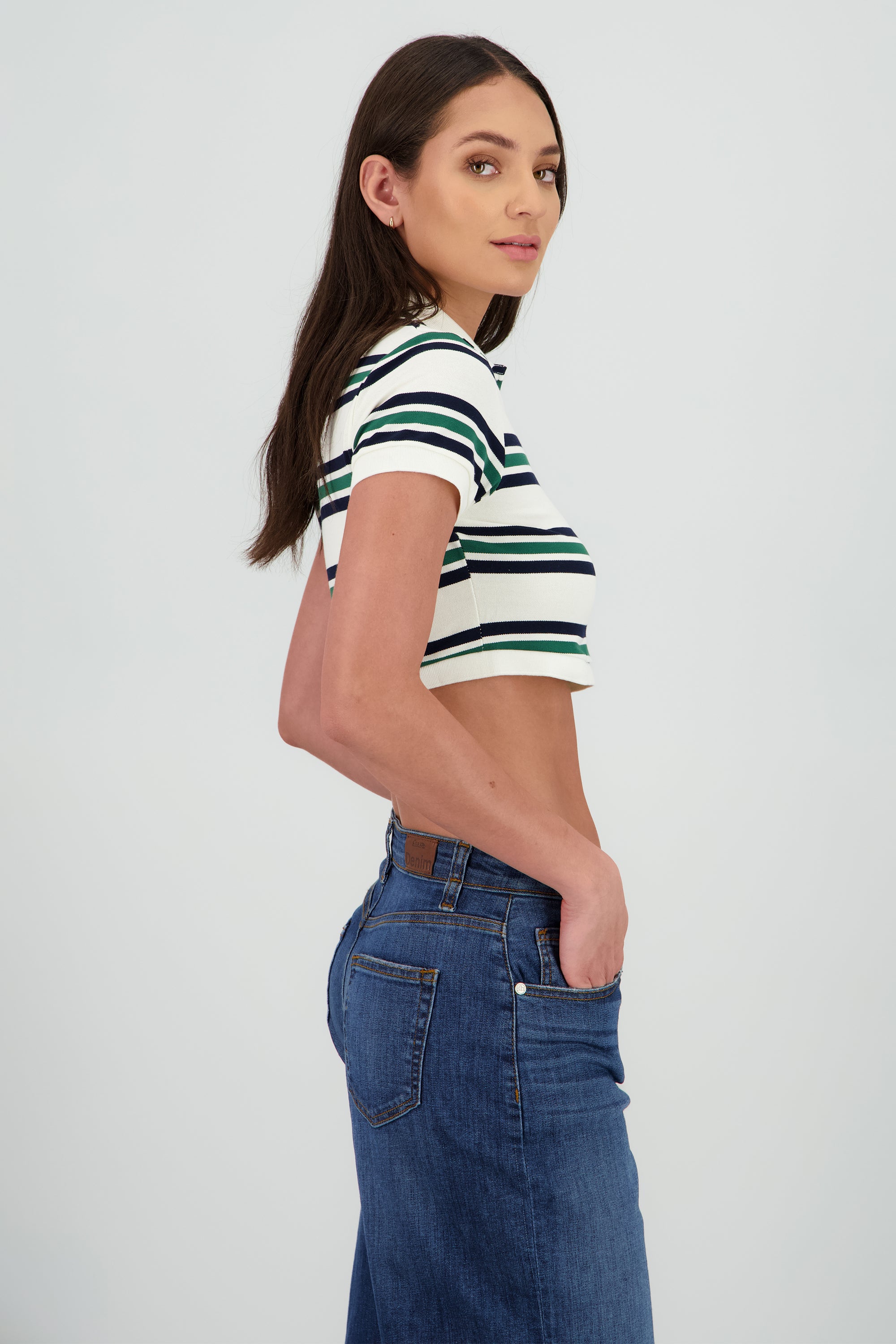 Top cuello polo rayas VERDE COMBO