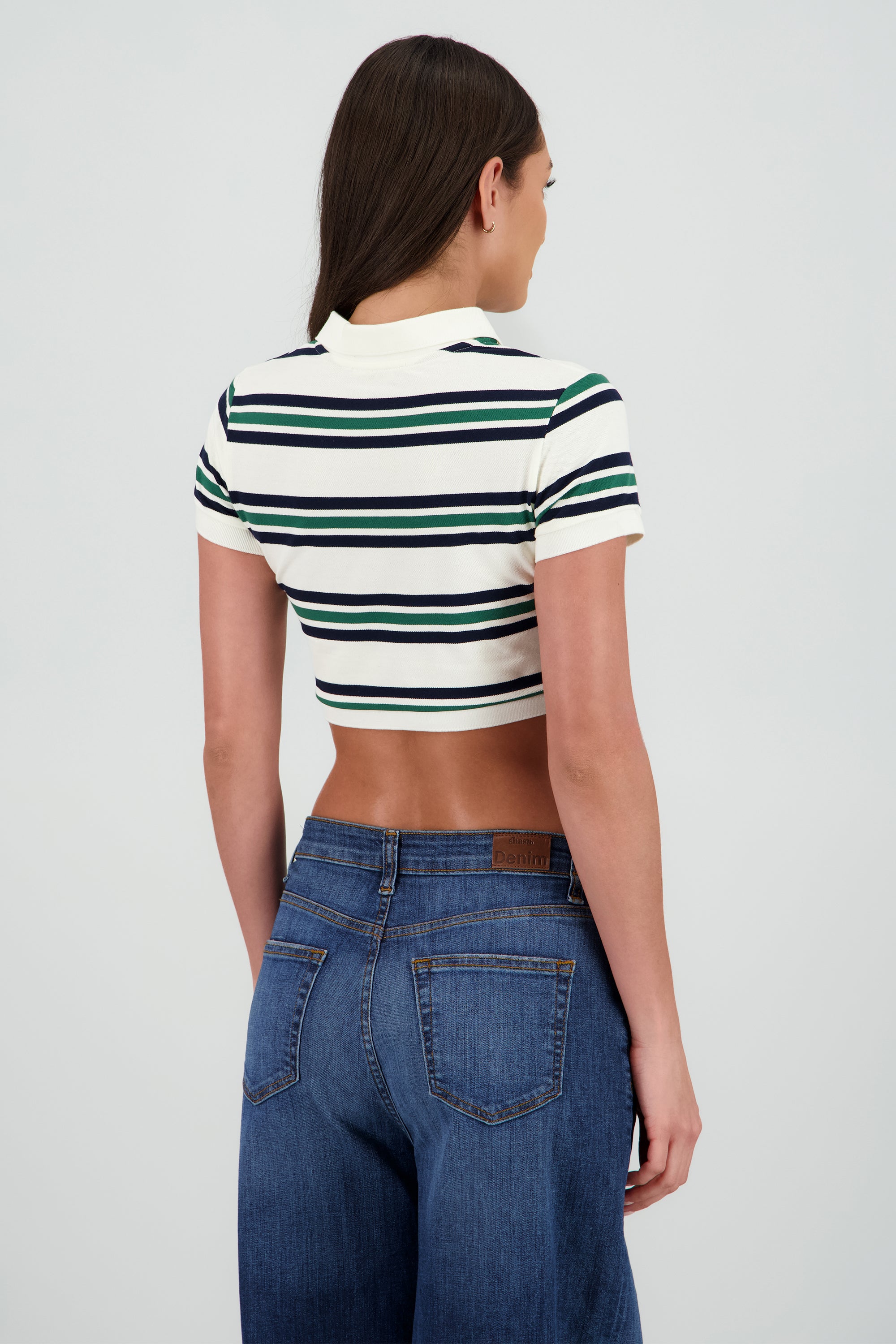 Top cuello polo rayas VERDE COMBO